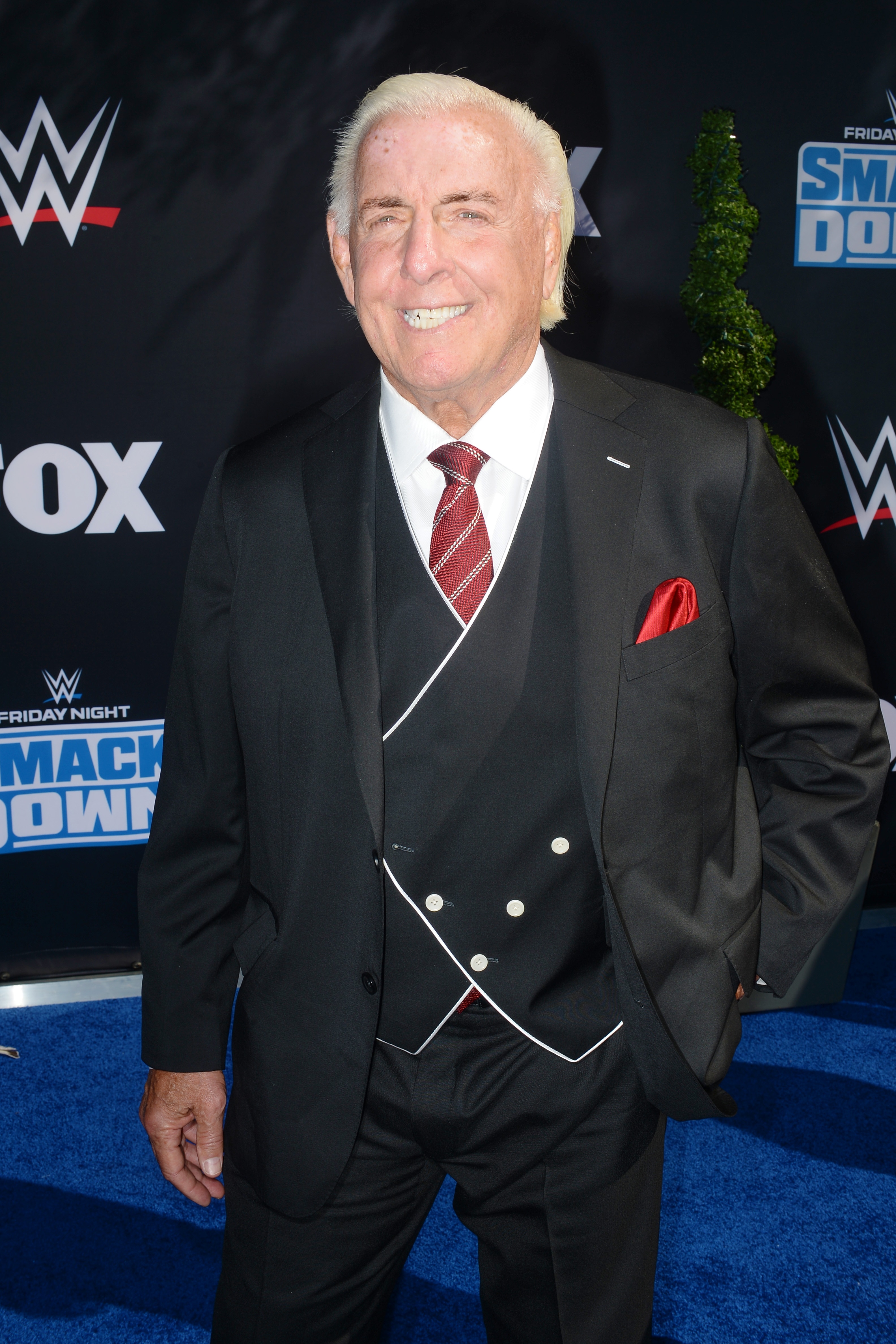 LOS ANGELES, CALIFORNIA - OCTOBER 04: Ric Flair attends WWE 20th Anniversary Celebration Marking Premiere of WWE Friday Night SmackDown on FOX at Staples Center on October 04, 2019 in Los Angeles, California. (Photo by Jerod Harris/Getty Images)