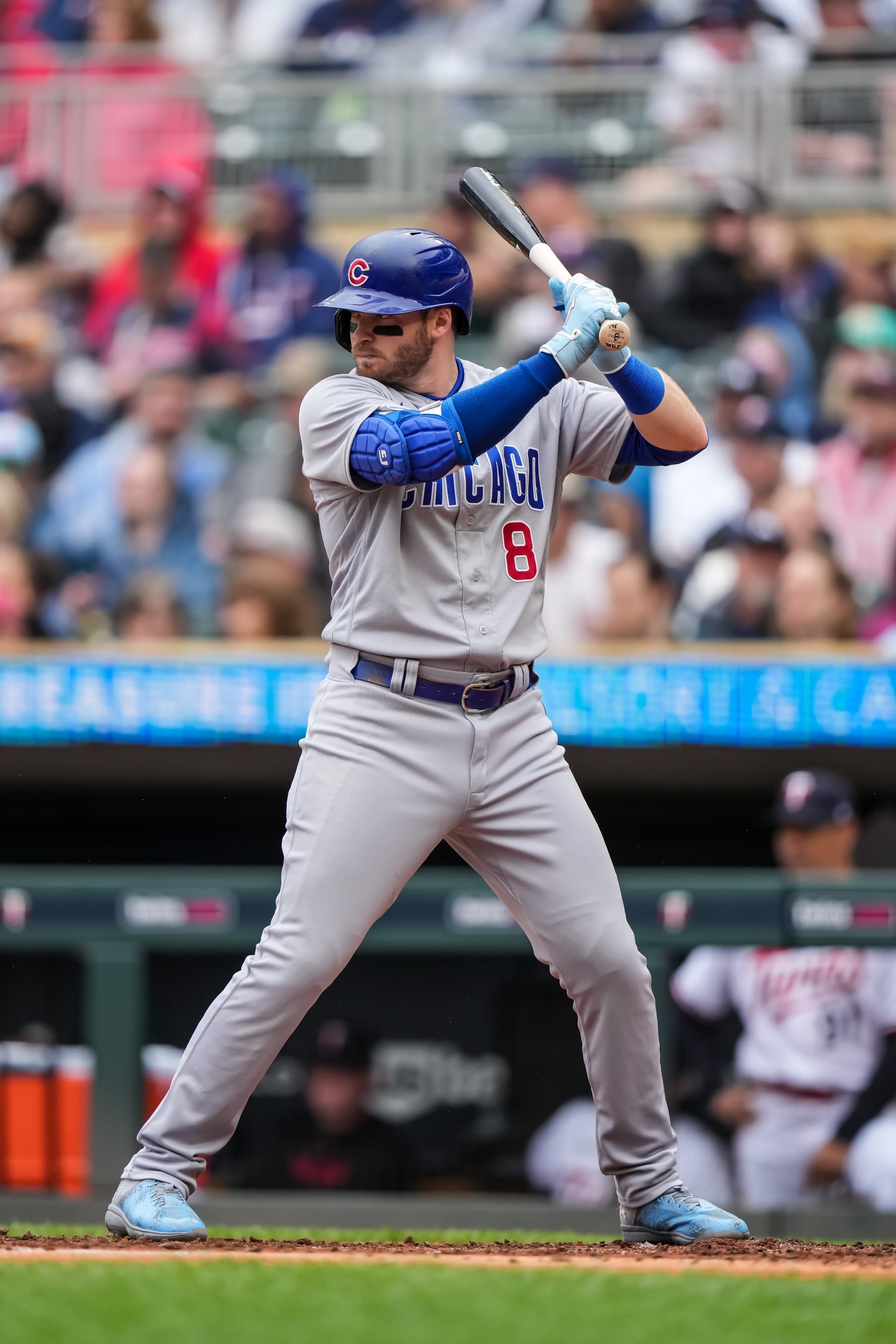 MINNEAPOLIS, MN - MAY 13: Ian Happ #8 of the Chicago Cubs bats against the Minnesota Twins on May 13, 2023 at Target Field in Minneapolis, Minnesota. (Photo by Brace Hemmelgarn/Minnesota Twins/Getty Images)