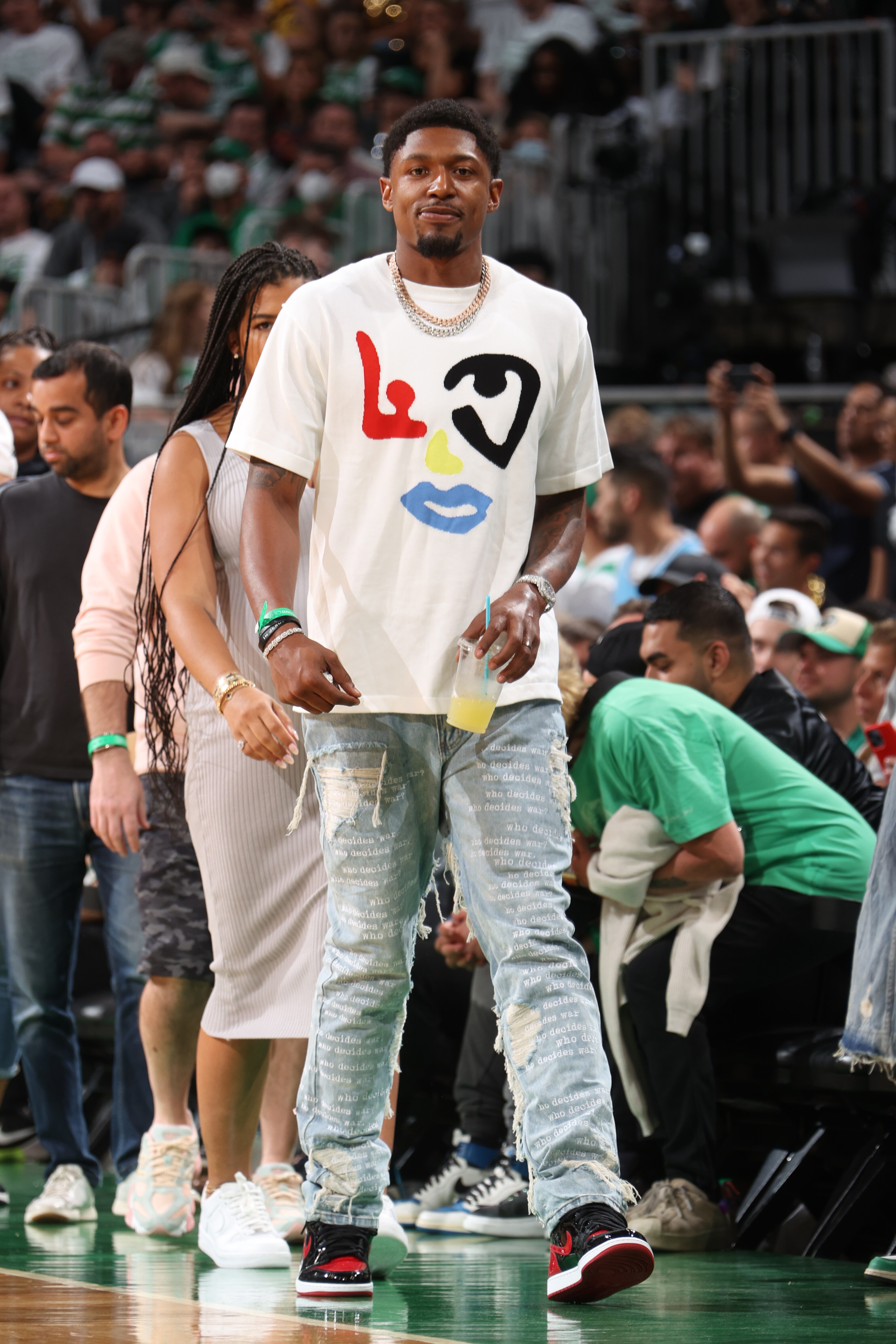 BOSTON, MA - JUNE 10: Bradley Beal #3 of the Washington Wizards looks on during Game Four of the 2022 NBA Finals on June 10, 2022 at TD Garden in Boston, Massachusetts. NOTE TO USER: User expressly acknowledges and agrees that, by downloading and or using this photograph, user is consenting to the terms and conditions of Getty Images License Agreement. Mandatory Copyright Notice: Copyright 2022 NBAE (Photo by Nathaniel S. Butler/NBAE via Getty Images)