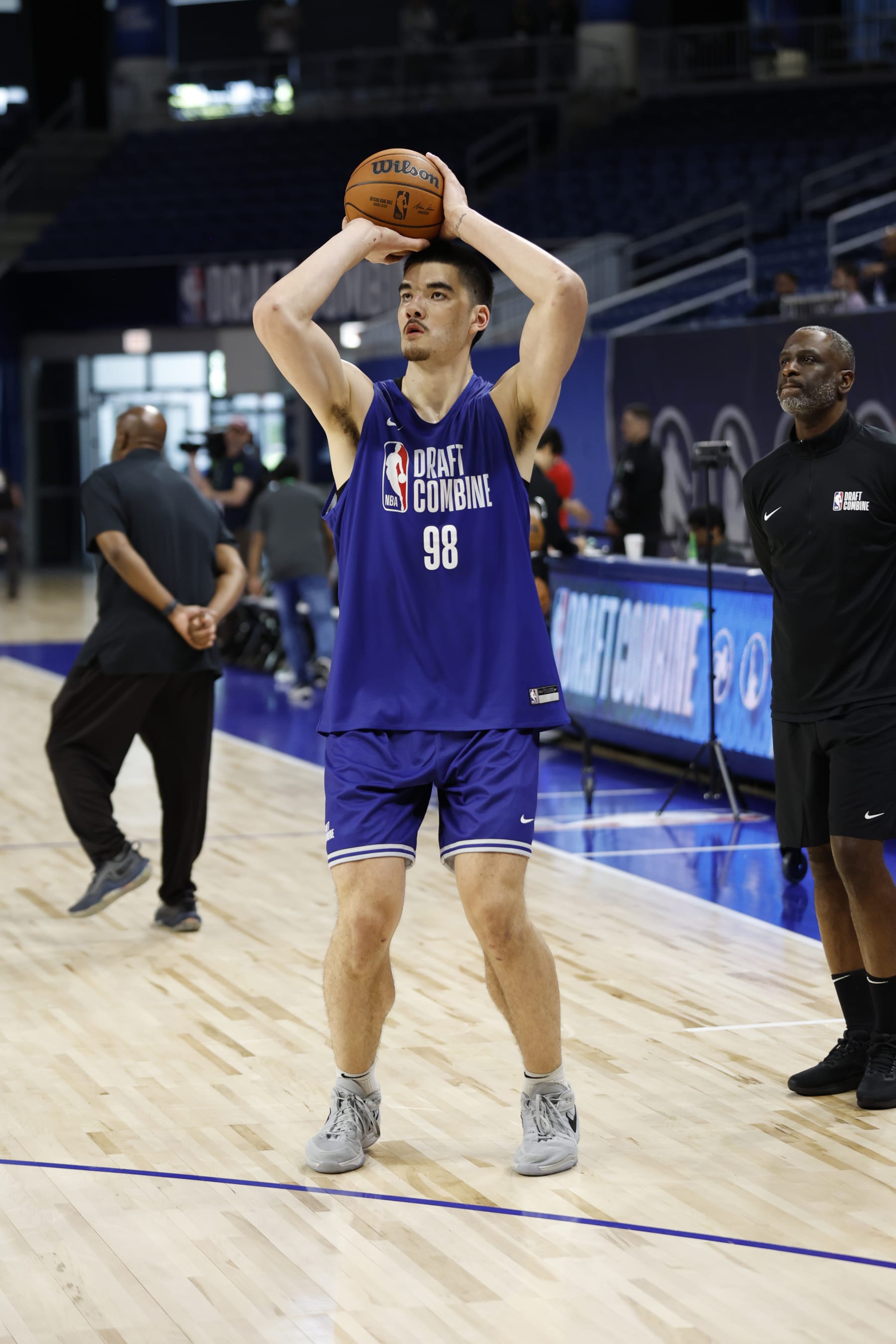 CHICAGO, IL - MAY 13: Zach Edey shoots the ball during the 2024 NBA Combine on May 13, 2024 at Wintrust Arena in Chicago, Illinois. NOTE TO USER: User expressly acknowledges and agrees that, by downloading and or using this photograph, User is consenting to the terms and conditions of the Getty Images License Agreement. Mandatory Copyright Notice: Copyright 2024 NBAE (Photo by Kamil Krzaczynski/NBAE via Getty Images)