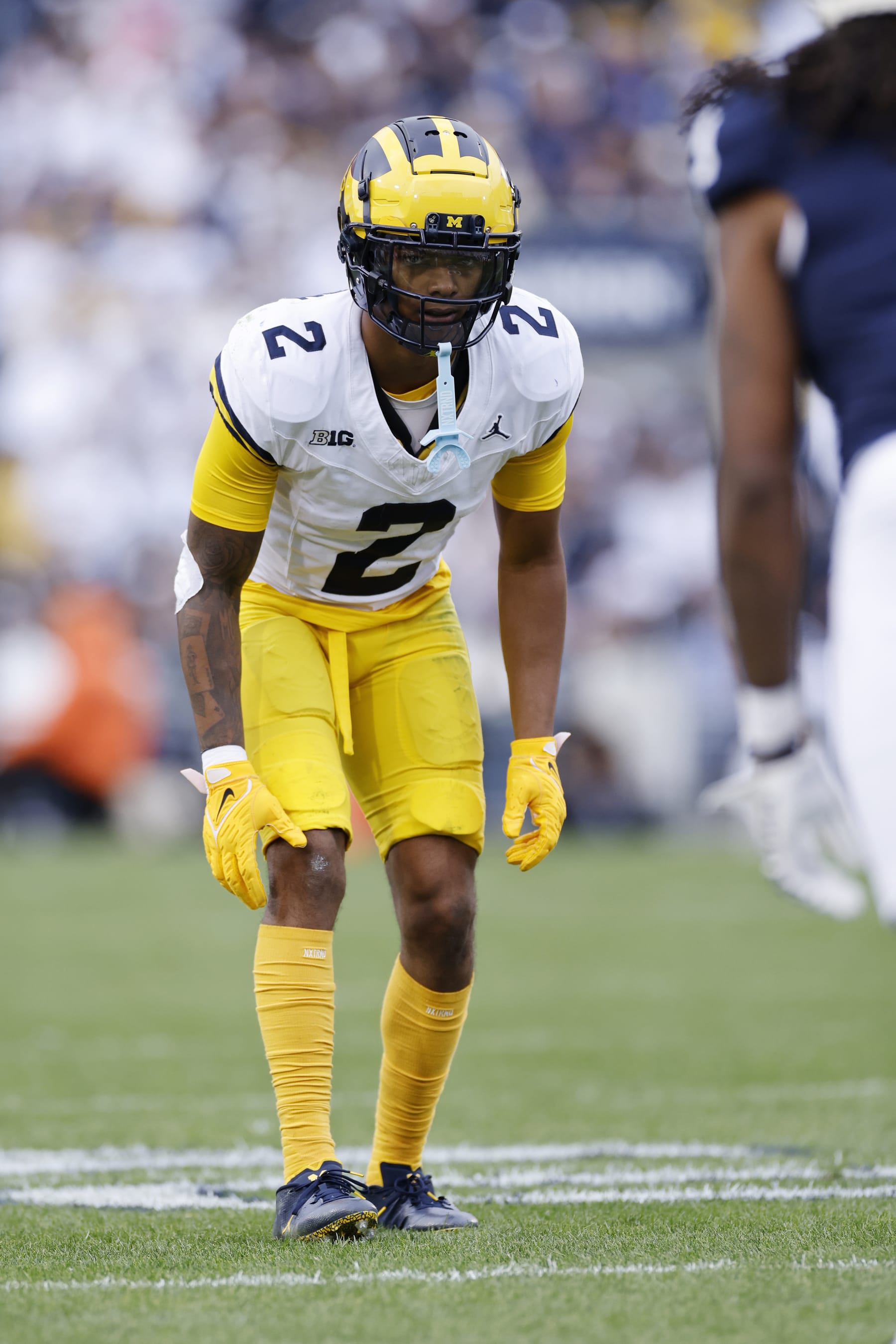 UNIVERSITY PARK, PA - NOVEMBER 11: Michigan Wolverines defensive back Will Johnson (2) lines up on defense during a college football game against the Penn State Nittany Lions on November 11, 2023 at Beaver Stadium in University Park, Pennsylvania. (Photo by Joe Robbins/Icon Sportswire via Getty Images)