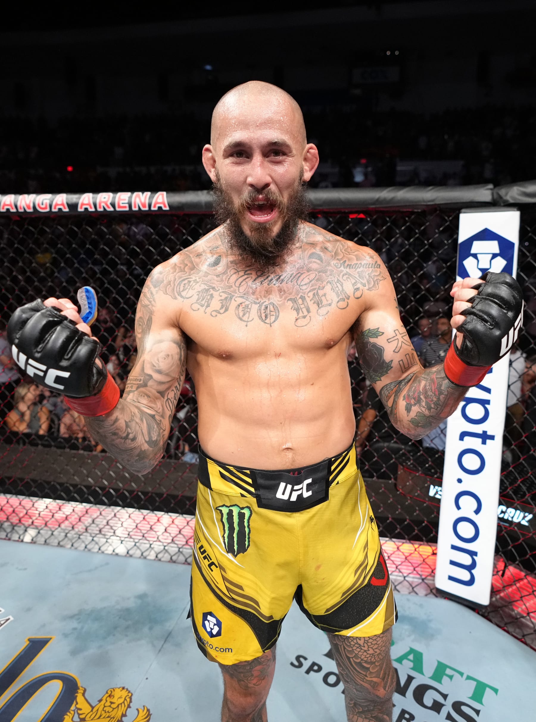 SAN DIEGO, CALIFORNIA - AUGUST 13: Marlon Vera of Ecuador reacts after his knockout victory over Dominick Cruz in a bantamweight fight during the UFC Fight Night event at Pechanga Arena on August 13, 2022 in San Diego, California. (Photo by Jeff Bottari/Zuffa LLC)