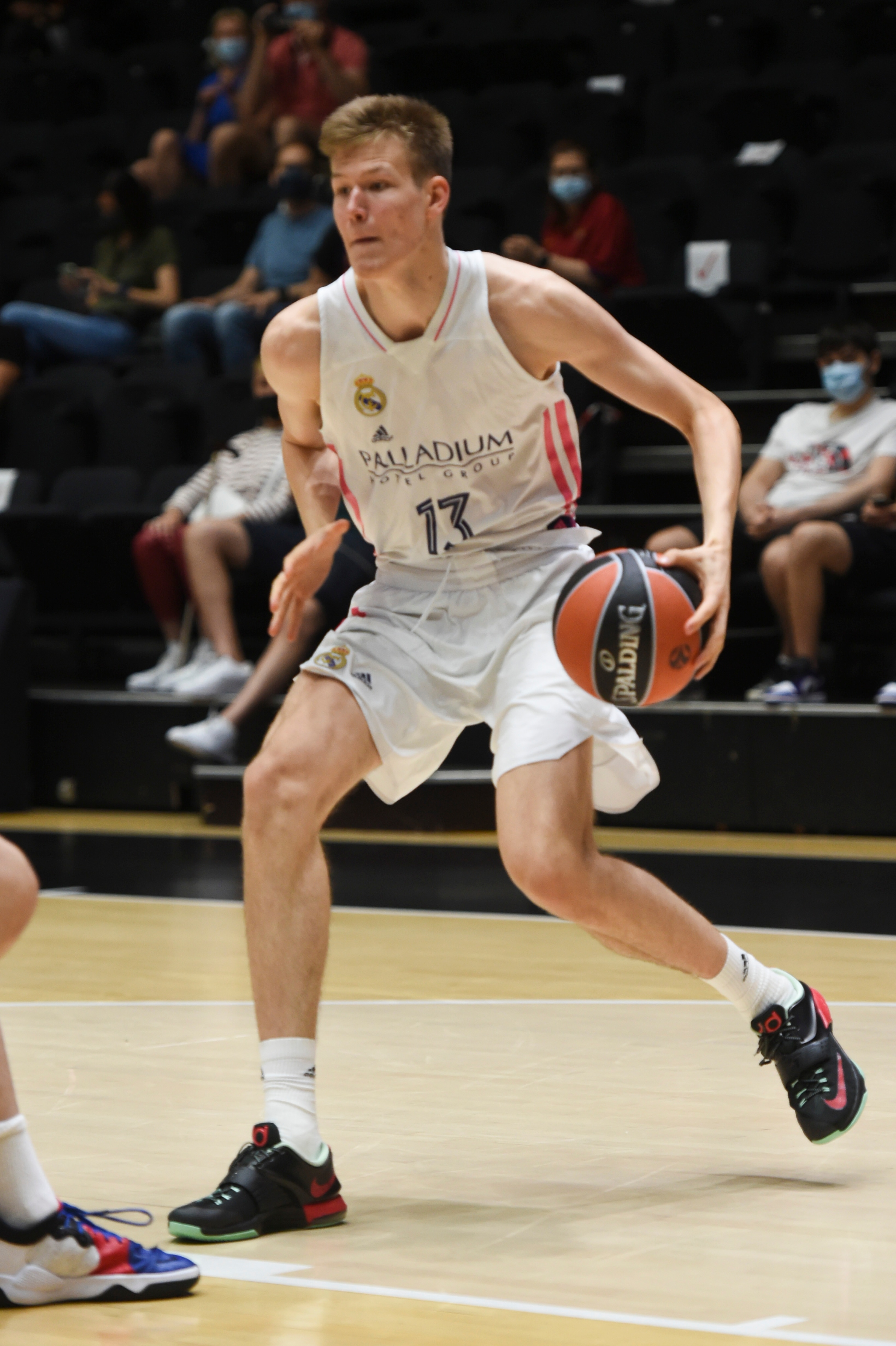 VALENCIA, SPAIN - JUNE 06: Henri Veesaar, #13 of U18 Real Madrid in action during the Adidas Next Generation Tournament Championship Game between U18 Real Madrid v U18 FC Barcelona at La Fonteta on June 06, 2021 in Valencia, Spain. (Photo by Rodolfo Molina/Euroleague Basketball via Getty Images)