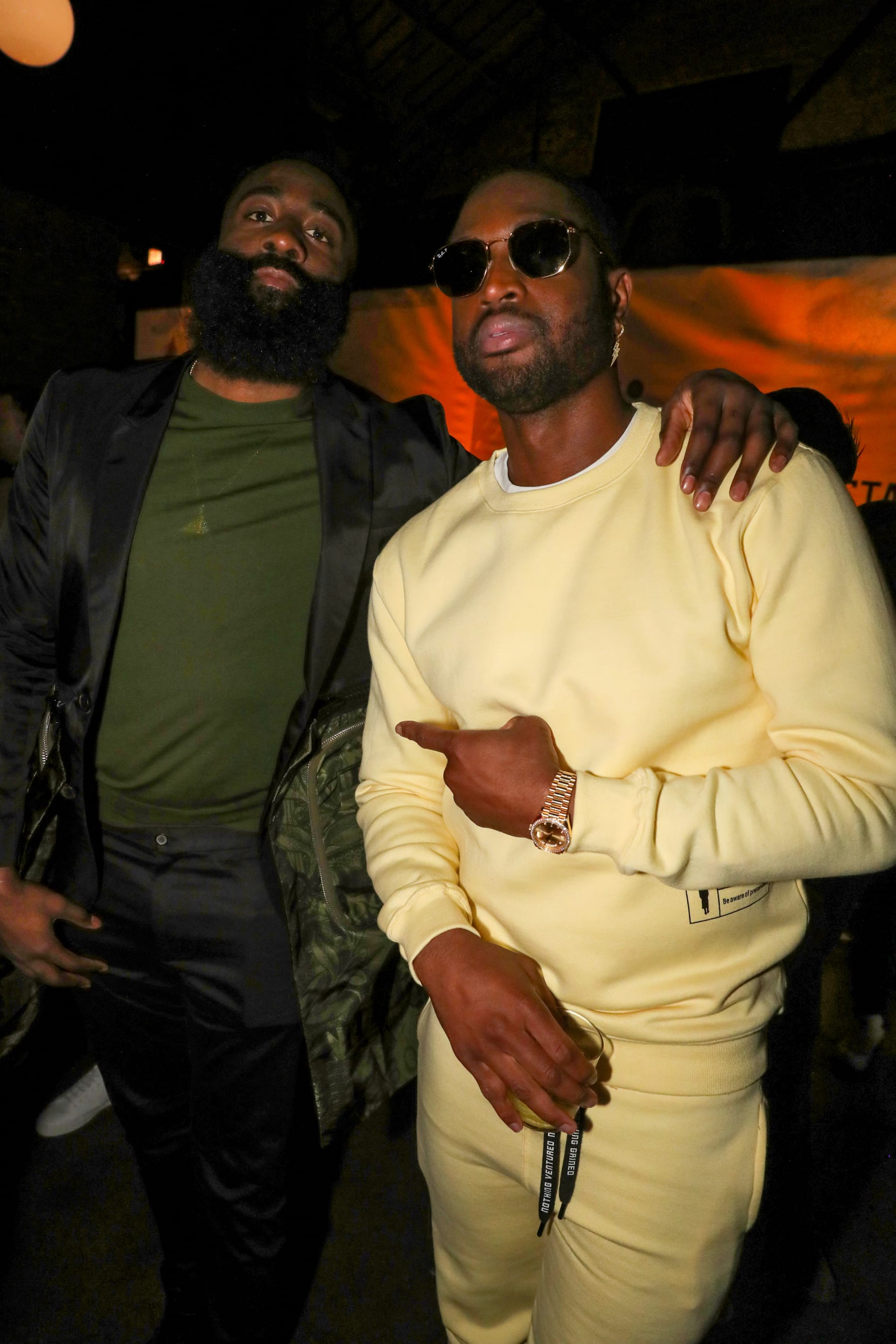 CHICAGO, ILLINOIS - FEBRUARY 15: James Harden and Dwyane Wade attend Stance Spades At NBA All-Star 2020 at City Hall on February 15, 2020 in Chicago, Illinois. (Photo by Johnny Nunez/Getty Images for Stance)