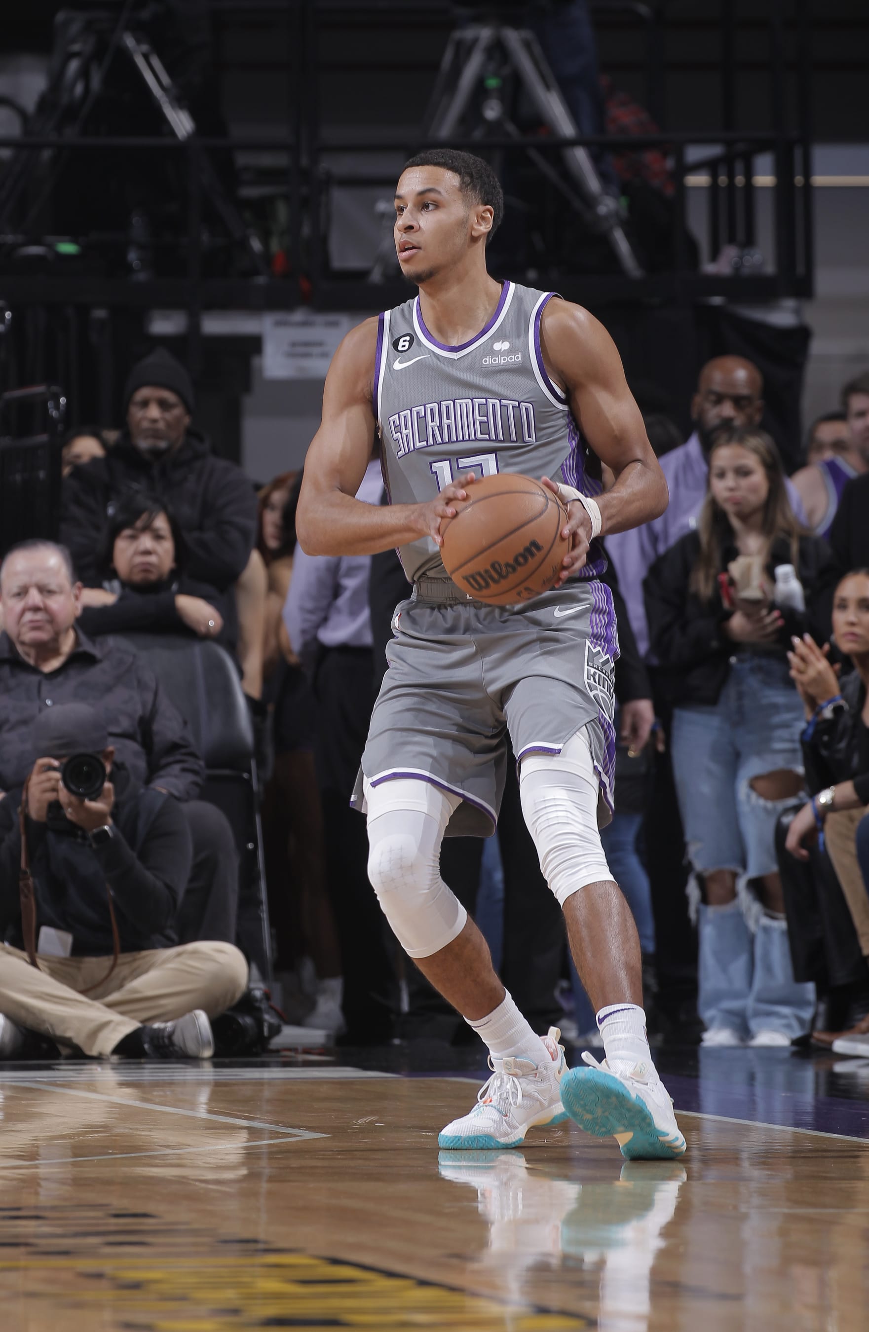 SACRAMENTO, CA - DECEMBER 28: Keegan Murray #13 of the Sacramento Kings surveys the court during the game against the Denver Nuggets on December 28, 2022 at Golden 1 Center in Sacramento, California. NOTE TO USER: User expressly acknowledges and agrees that, by downloading and or using this photograph, User is consenting to the terms and conditions of the Getty Images Agreement. Mandatory Copyright Notice: Copyright 2022 NBAE (Photo by Rocky Widner/NBAE via Getty Images)