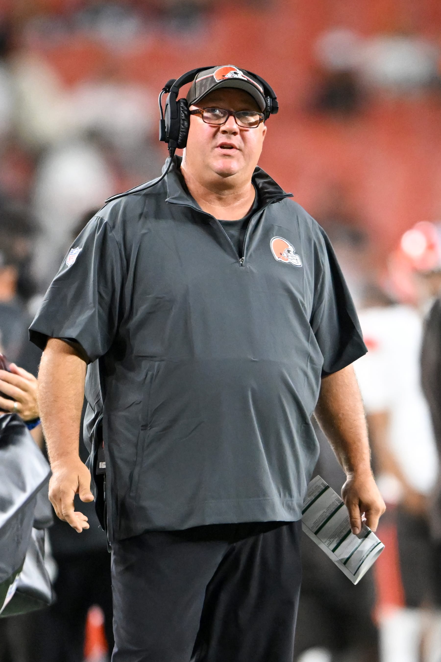 CLEVELAND, OHIO - AUGUST 11: Offensive coordinator Alex Van Pelt of the Cleveland Browns looks on during the second half of a preseason game against the Washington Commanders at Cleveland Browns Stadium on August 11, 2023 in Cleveland, Ohio. (Photo by Nick Cammett/Diamond Images via Getty Images)
