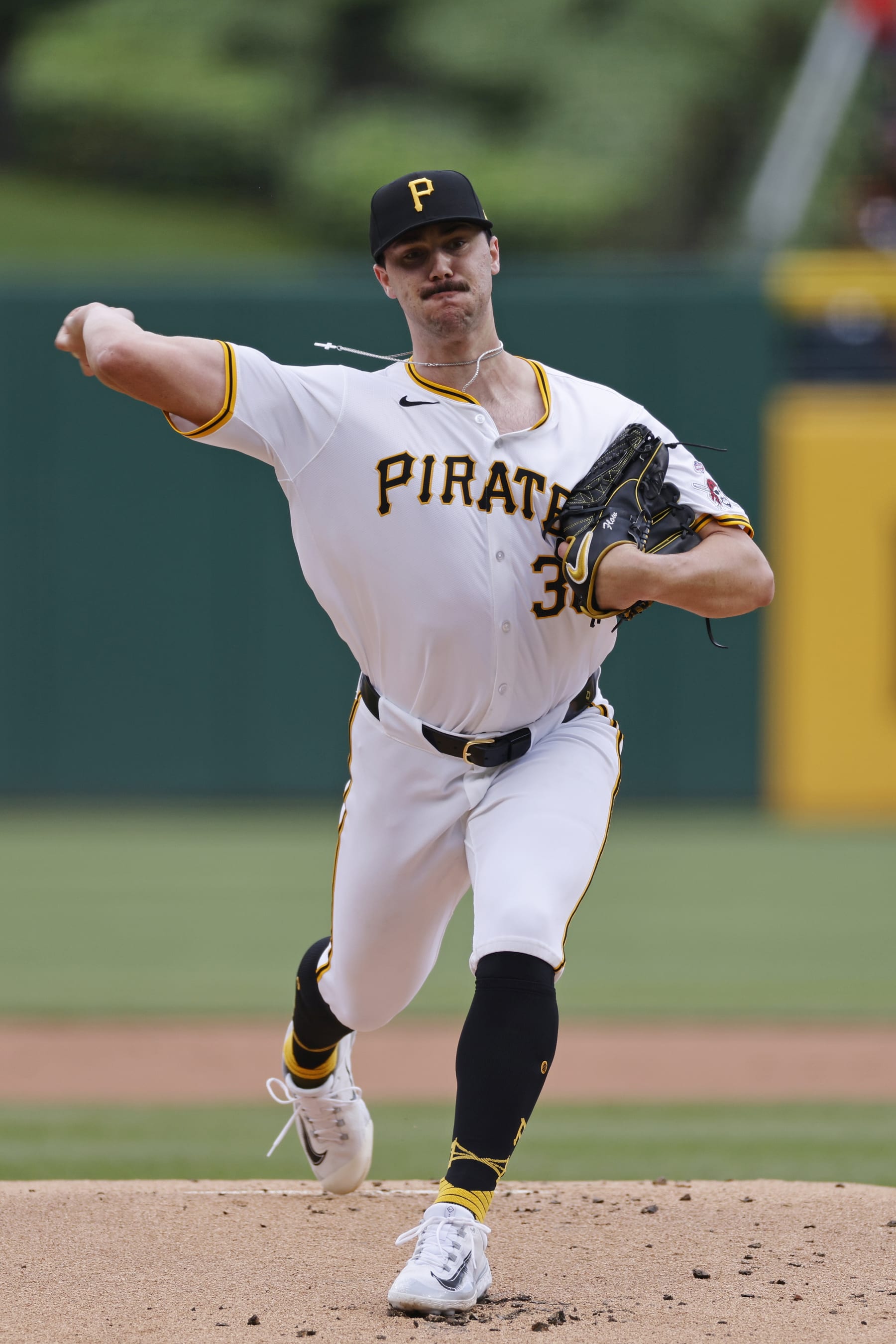 PITTSBURGH, PA - MAY 11: Pittsburgh Pirates pitcher Paul Skenes (30) delivers a pitch in his Major League debut during an MLB game against the Chicago Cubs on May 11, 2024 at PNC Park in Pittsburgh, Pennsylvania. (Photo by Joe Robbins/Icon Sportswire via Getty Images)