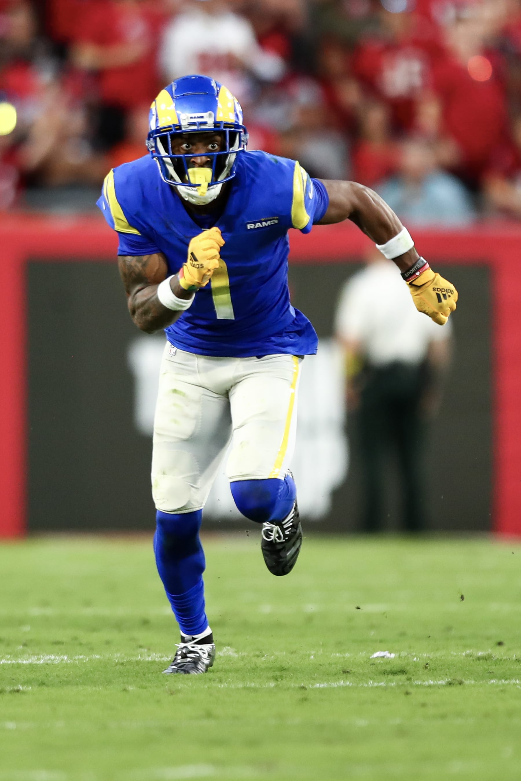 TAMPA, FL - NOVEMBER 6: Allen Robinson II #1 of the Los Angeles Rams runs downfield during an NFL football game against the Tampa Bay Buccaneers at Raymond James Stadium on November 6, 2022 in Tampa, Florida. (Photo by Kevin Sabitus/Getty Images)