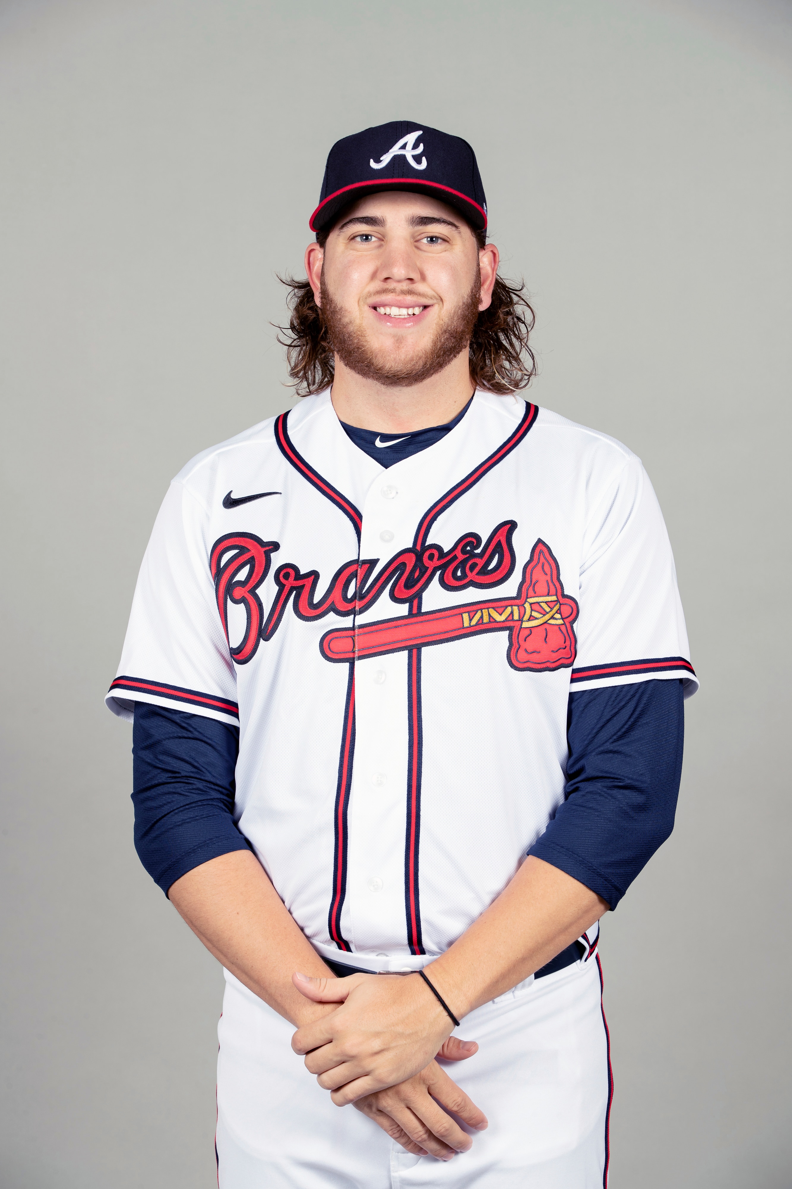 This is a 2021 photo of Nolan Kingham of the Atlanta Braves baseball team. This image reflects the Atlanta Braves active roster as of Friday, Feb. 26, 2021 when this image was taken. (Mike Carlson/MLB Photos via AP)