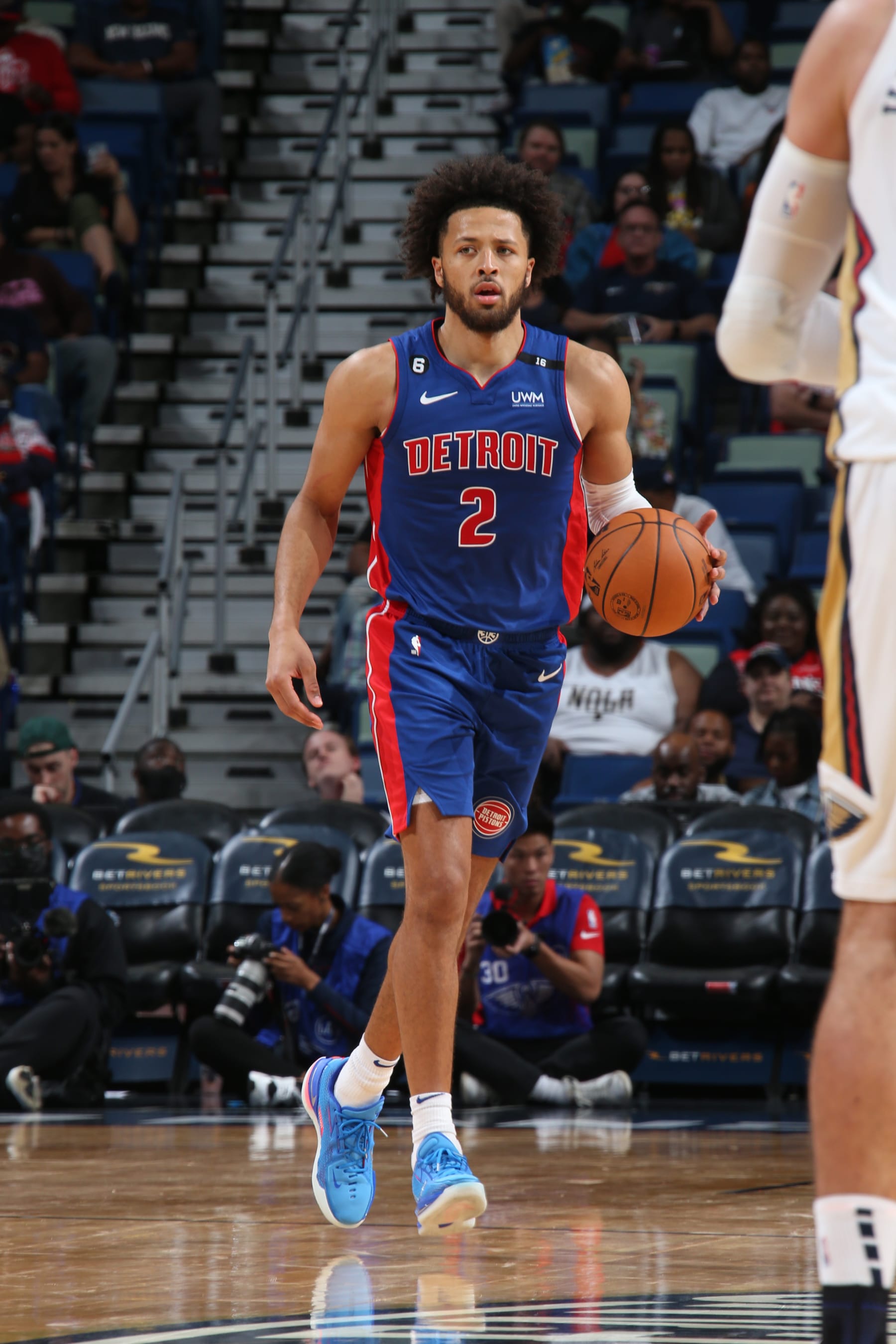 NEW ORLEANS, LA - OCTOBER 7: Cade Cunningham #2 of the Detroit Pistons handles the ball during the game against the New Orleans Pelicans on October 7, 2022 at the Smoothie King Center in New Orleans, Louisiana. NOTE TO USER: User expressly acknowledges and agrees that, by downloading and or using this Photograph, user is consenting to the terms and conditions of the Getty Images License Agreement. Mandatory Copyright Notice: Copyright 2022 NBAE (Photo by Layne Murdoch Jr./NBAE via Getty Images)