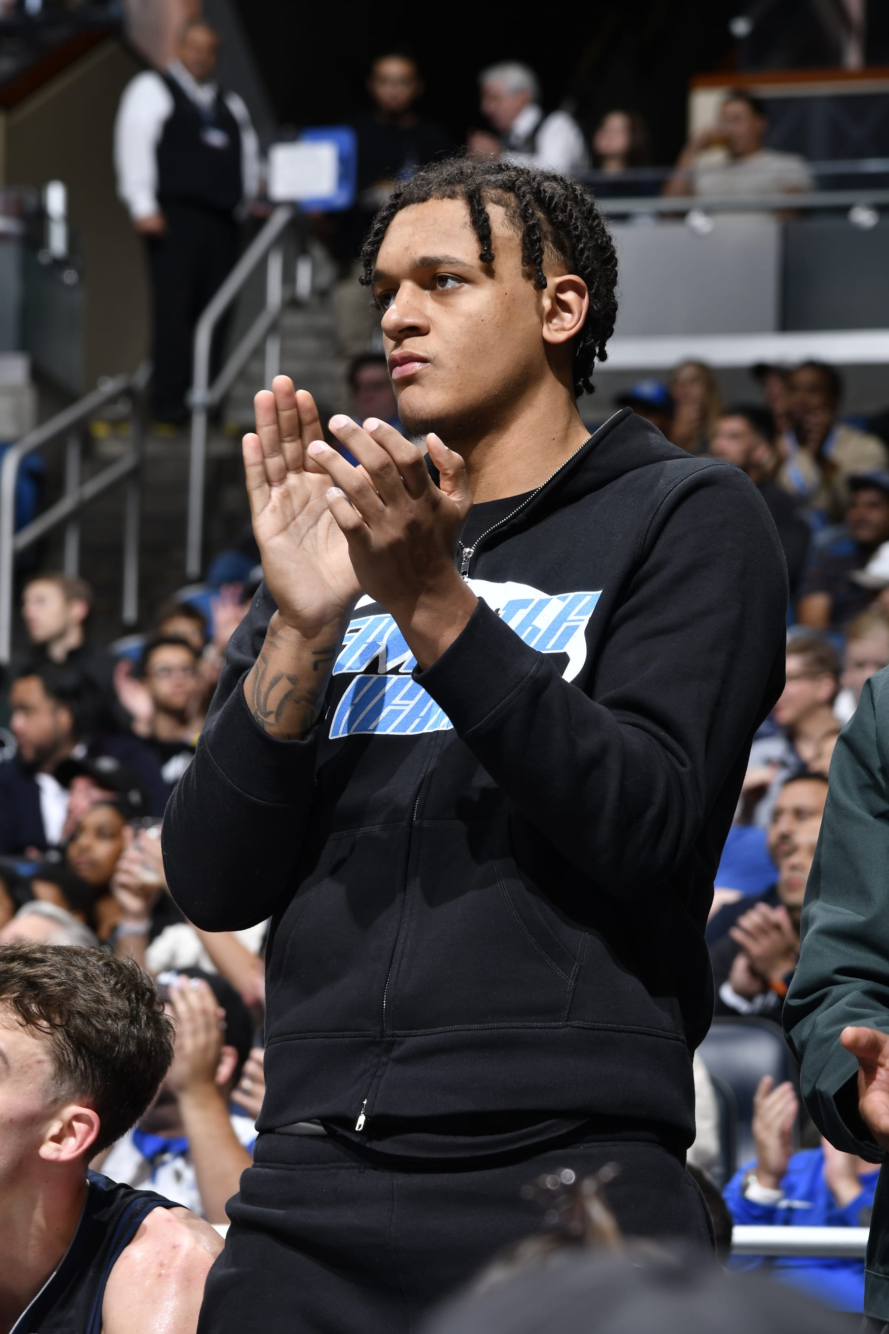 ORLANDO, FL - NOVEMBER 14: Paolo Banchero #5 of the Orlando Magic claps from the side lines during the game against the Charlotte Hornets on November 14, 2022 at Amway Center in Orlando, Florida. NOTE TO USER: User expressly acknowledges and agrees that, by downloading and or using this photograph, User is consenting to the terms and conditions of the Getty Images License Agreement. Mandatory Copyright Notice: Copyright 2022 NBAE (Photo by Fernando Medina/NBAE via Getty Images) ORLANDO, FL - NOVEMBER 14: Paolo Banchero #5 of the Orlando Magic claps from the side lines during the game against the Charlotte Hornets on November 14, 2022 at Amway Center in Orlando, Florida. NOTE TO USER: User expressly acknowledges and agrees that, by downloading and or using this photograph, User is consenting to the terms and conditions of the Getty Images License Agreement. Mandatory Copyright Notice: Copyright 2022 NBAE (Photo by Fernando Medina/NBAE via Getty Images)