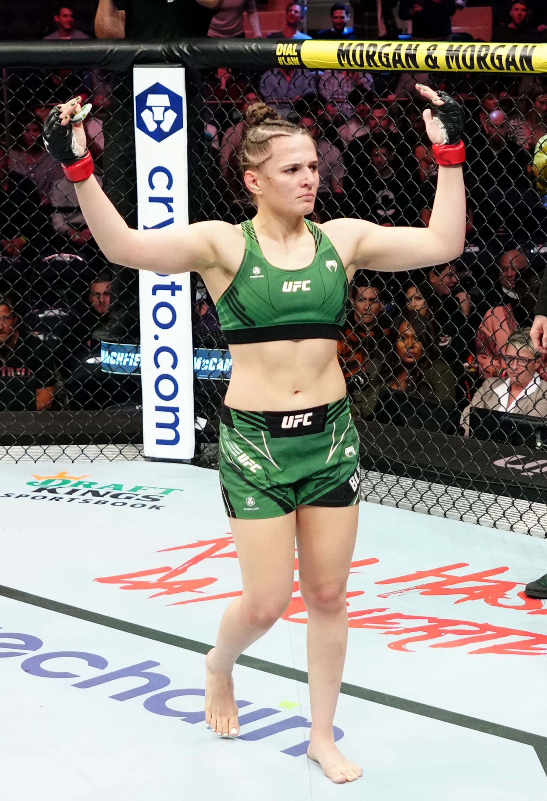 NEW YORK, NEW YORK - NOVEMBER 12: Erin Blanchfield celebrates after her submission victory over Molly McCann of England in a flyweight bout during the UFC 281 event at Madison Square Garden on November 12, 2022 in New York City. (Photo by Jeff Bottari/Zuffa LLC)