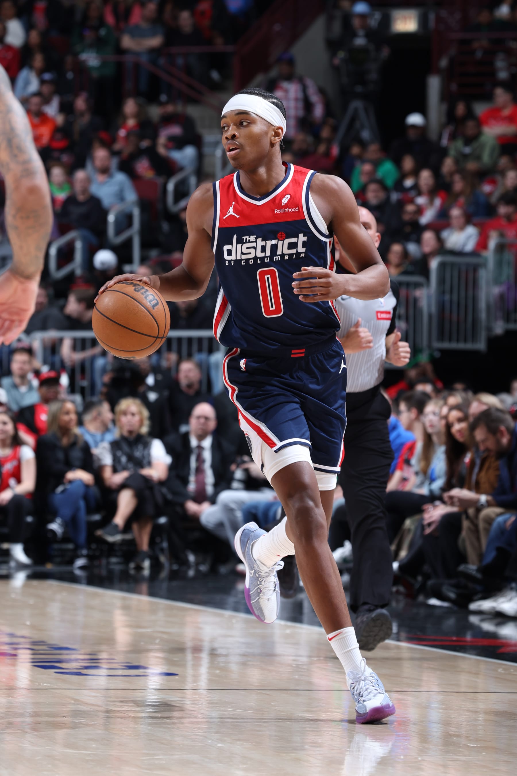 CHICAGO, IL - MARCH 16: Bilal Coulibaly #0 of the Washington Wizards dribbles the ball during the game against the Chicago Bulls on March 16, 2024 at United Center in Chicago, Illinois. NOTE TO USER: User expressly acknowledges and agrees that, by downloading and or using this photograph, User is consenting to the terms and conditions of the Getty Images License Agreement. Mandatory Copyright Notice: Copyright 2024 NBAE (Photo by Jeff Haynes/NBAE via Getty Images)
