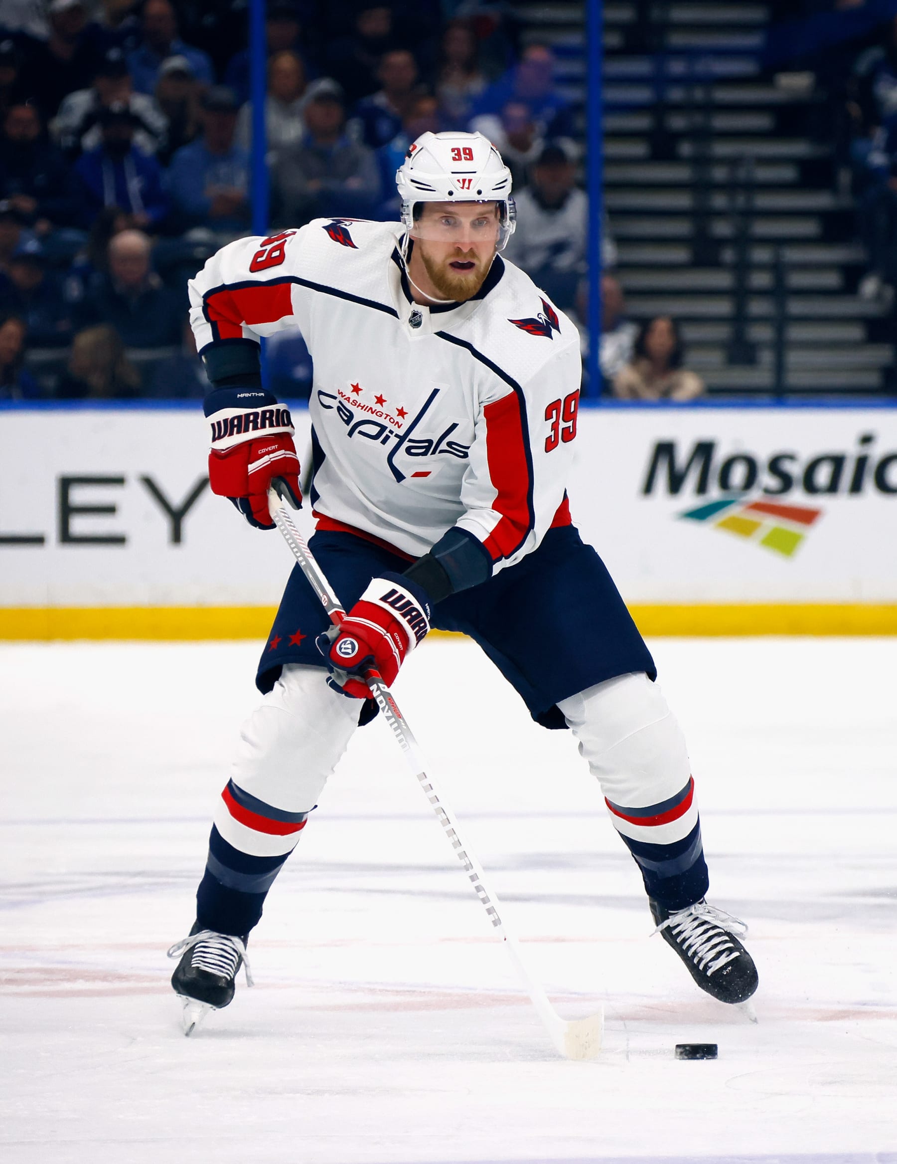 TAMPA, FLORIDA - FEBRUARY 22: Anthony Mantha #39 of the Washington Capitals skates against the Tampa Bay Lightning at Amalie Arena on February 22, 2024 in Tampa, Florida. (Photo by Bruce Bennett/Getty Images)