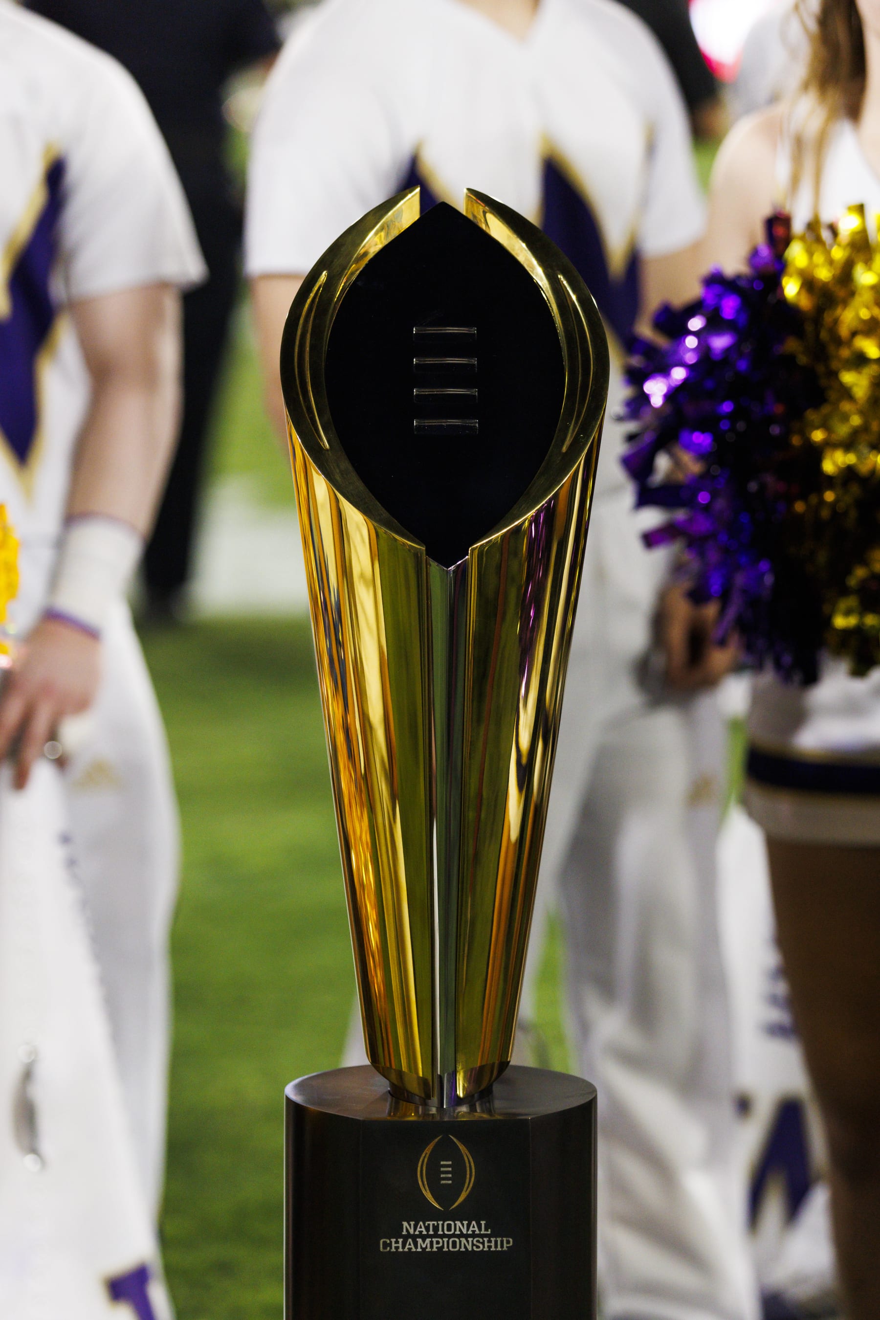 PASADENA, CA - SEPTEMBER 30: College Football Playoff National Championship Trophy during the college football game between the Washington Huskies and the UCLA Bruins on September 30, 2022 at the Rose Bowl in Pasadena, CA. (Photo by Ric Tapia/Icon Sportswire via Getty Images)