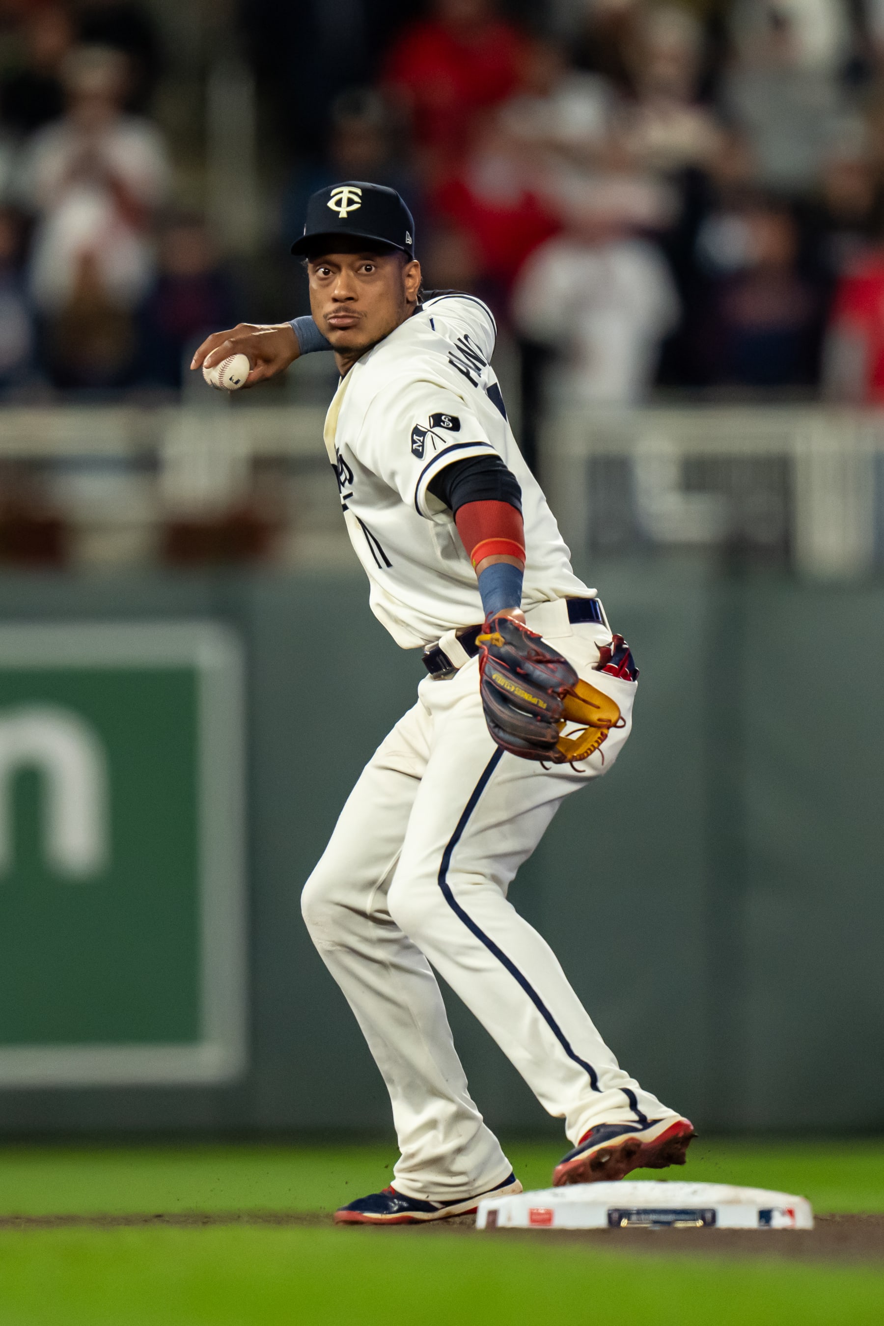 MINNEAPOLIS, MN - OCTOBER 11: Jorge Polanco #11 of the Minnesota Twins throws during game four of the Division Series against the Houston Astros on October 11, 2023 at Target Field in Minneapolis, Minnesota. (Photo by Brace Hemmelgarn/Minnesota Twins/Getty Images)