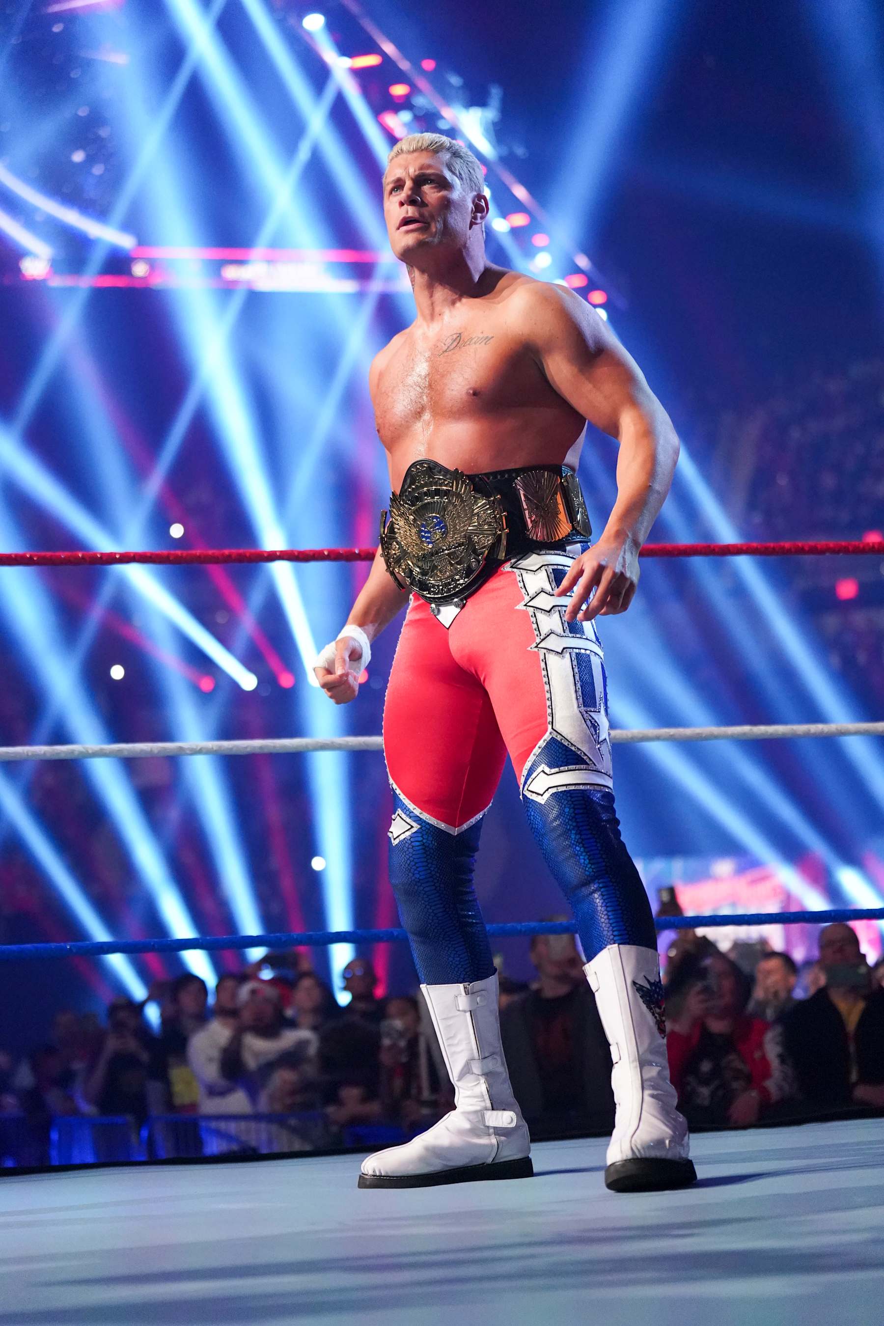 UNIONDALE, NEW YORK - DECEMBER 14: Cody Rhodes enters the arena during Saturday Night Main Event at Nassau Veterans Memorial Coliseum on December 14, 2024 in Uniondale, New York.  (Photo by WWE/Getty Images)