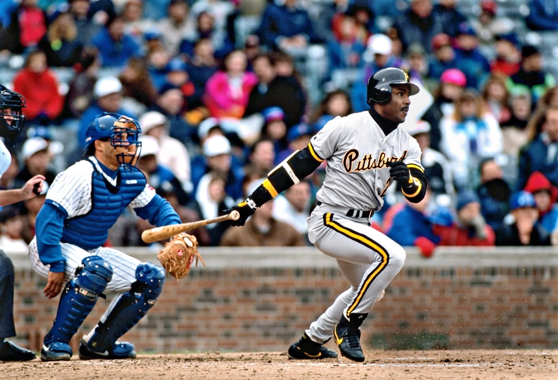 Baseball: Pittsburgh Pirates Barry Bonds (24) in action, at bat vs Chicago Cubs. Chicago, IL 4/24/1992 CREDIT: John Iacono (Photo by John Iacono /Sports Illustrated via Getty Images) (Set Number: X42797 )