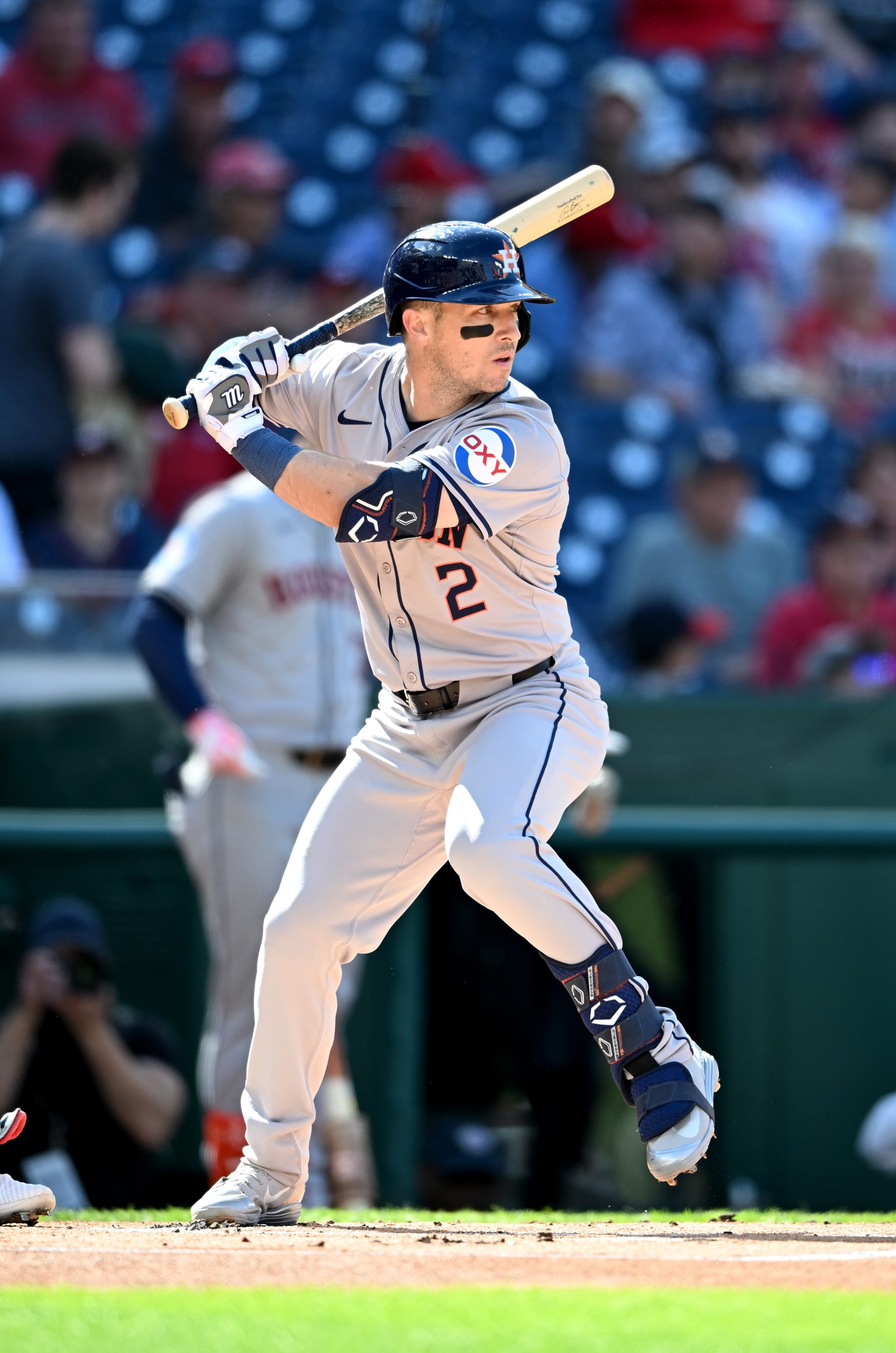 WASHINGTON, DC - APRIL 20: Alex Bregman #2 of the Houston Astros bats against the Washington Nationals at Nationals Park on April 20, 2024 in Washington, DC. (Photo by G Fiume/Getty Images)