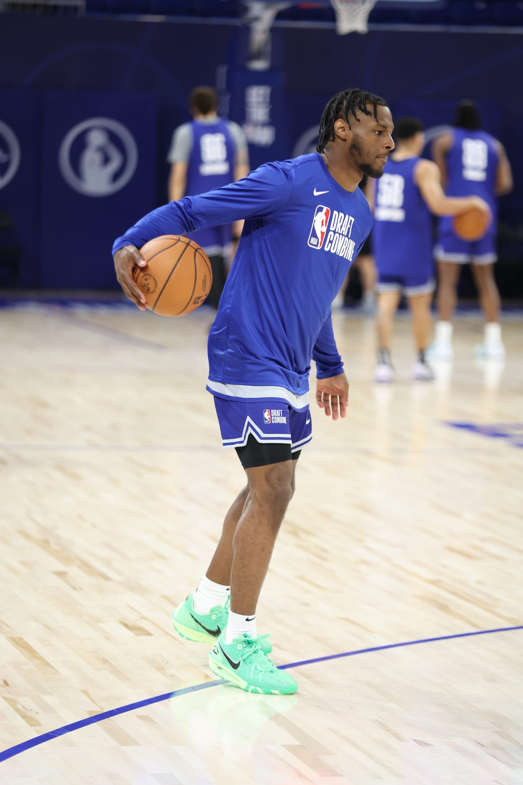 CHICAGO, IL - MAY 14: Bronny James warms up during the 2024 NBA Combine on May 14, 2024 at Wintrust Arena in Chicago, Illinois. NOTE TO USER: User expressly acknowledges and agrees that, by downloading and or using this photograph, User is consenting to the terms and conditions of the Getty Images License Agreement. Mandatory Copyright Notice: Copyright 2024 NBAE (Photo by Jeff Haynes/NBAE via Getty Images)