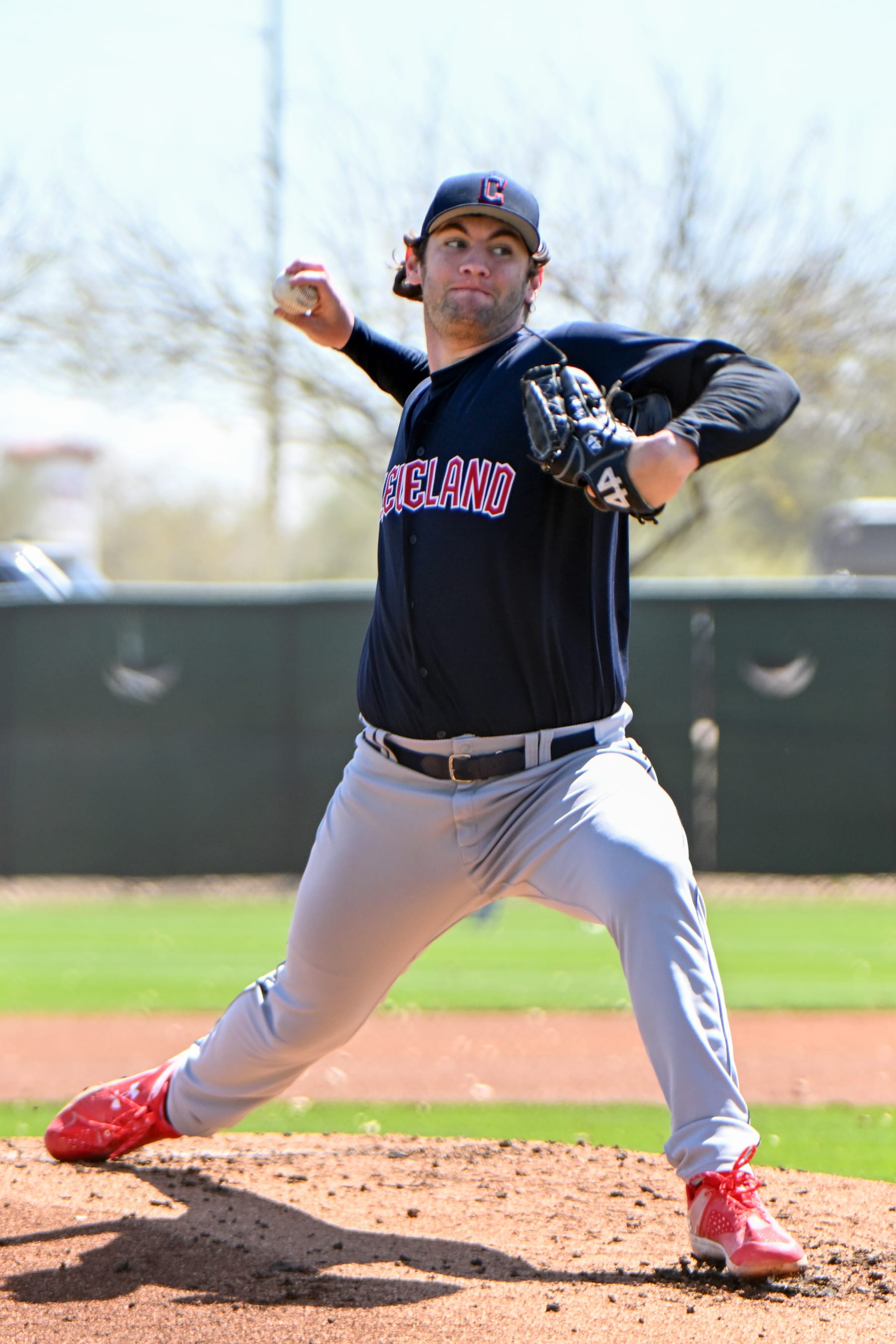 GLENDALE, ARIZONA - MARCH 24, 2023: Gavin Williams #29 of the Cleveland Guardians throws a pitch during a minor league spring training game against the Los Angeles Dodgers at Camelback Ranch on March 24, 2023 in Glendale, Arizona. (Photo by David Durochik/Diamond Images via Getty Images)
