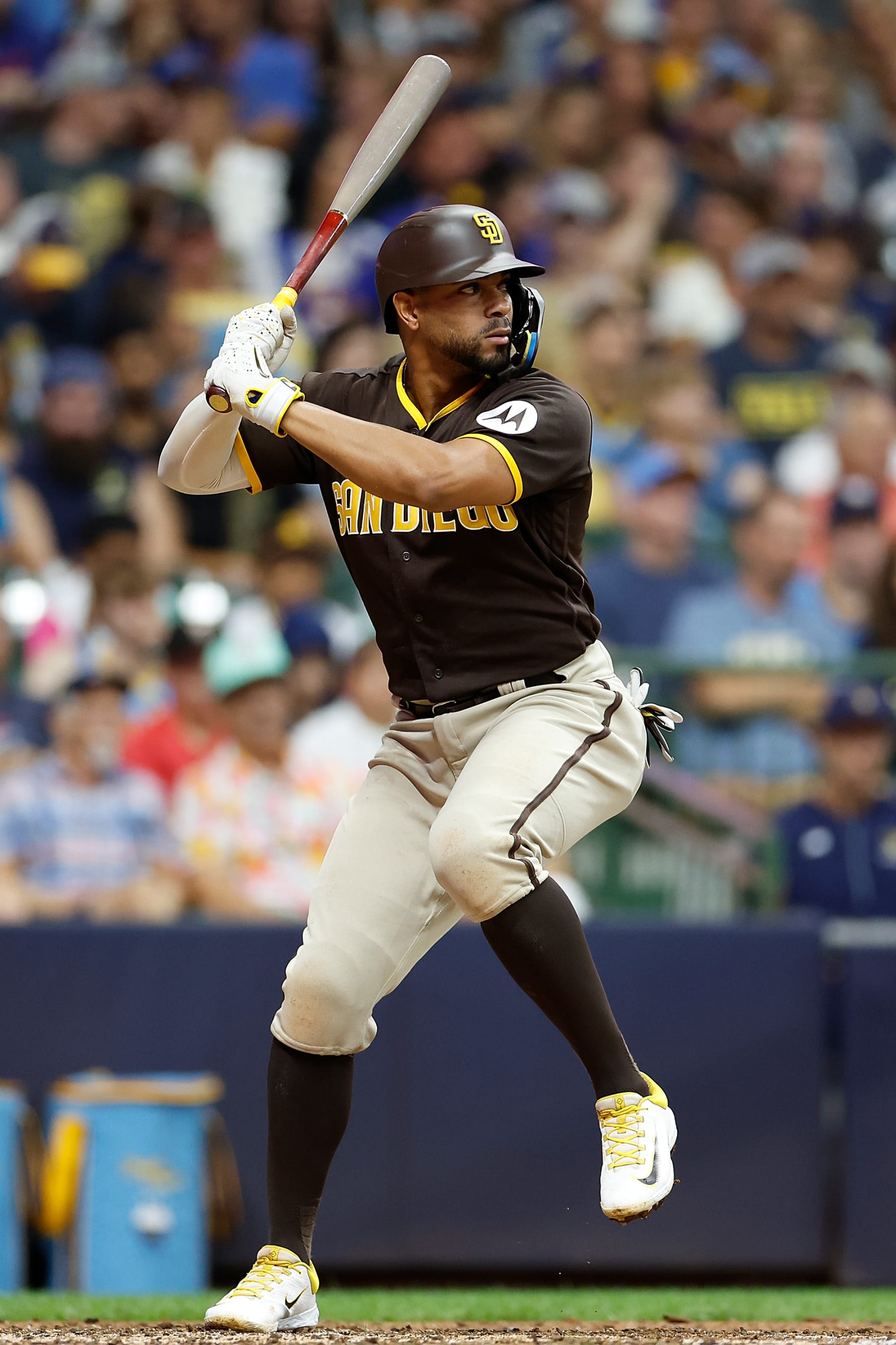 MILWAUKEE, WISCONSIN - AUGUST 25: Xander Bogaerts #2 of the San Diego Padres up to bat against the Milwaukee Brewers at American Family Field on August 25, 2023 in Milwaukee, Wisconsin. (Photo by John Fisher/Getty Images)