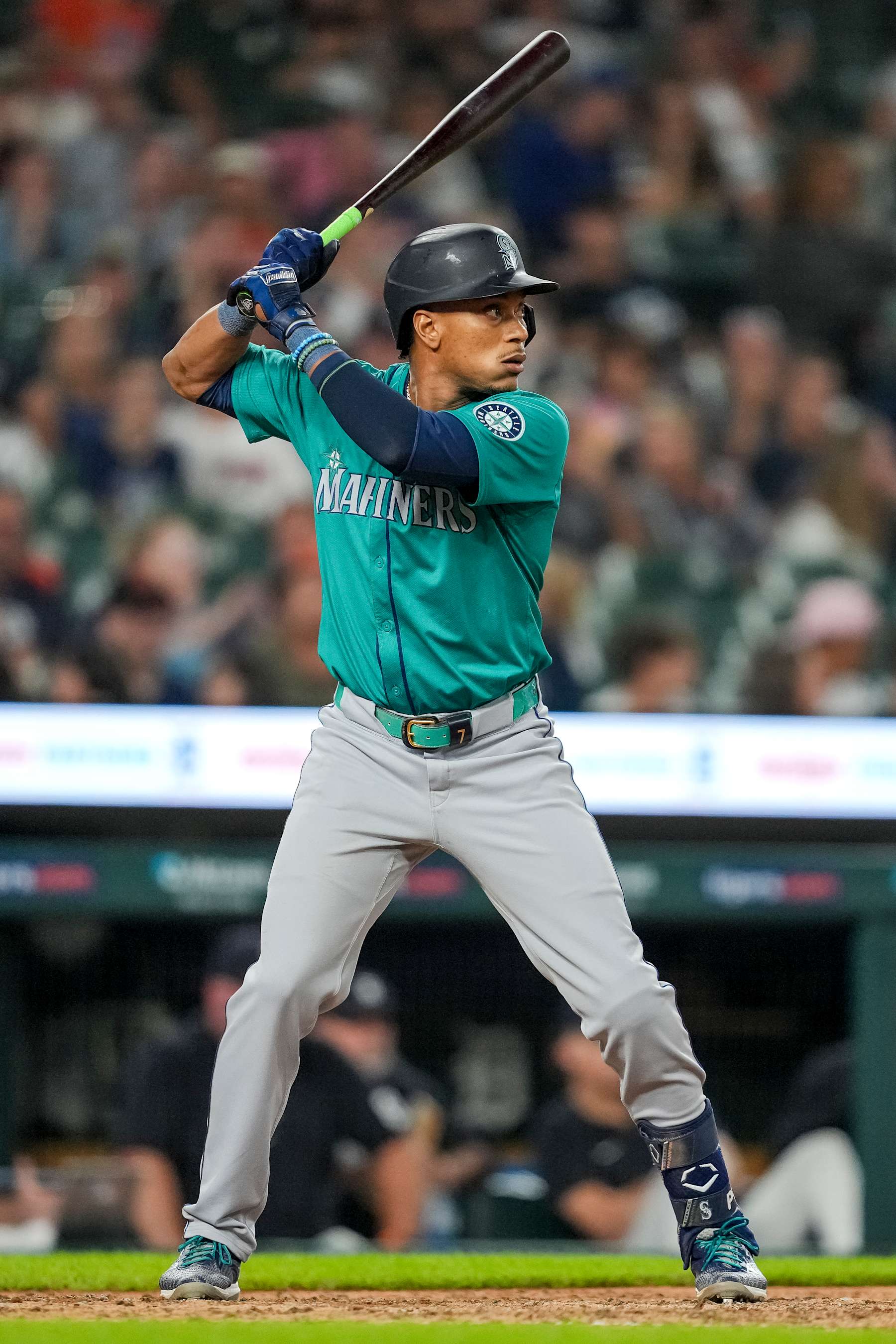 DETROIT, MICHIGAN - AUGUST 14: Jorge Polanco #7 of the Seattle Mariners at bat against the Detroit Tigers at Comerica Park on August 14, 2024 in Detroit, Michigan. (Photo by Nic Antaya/Getty Images)