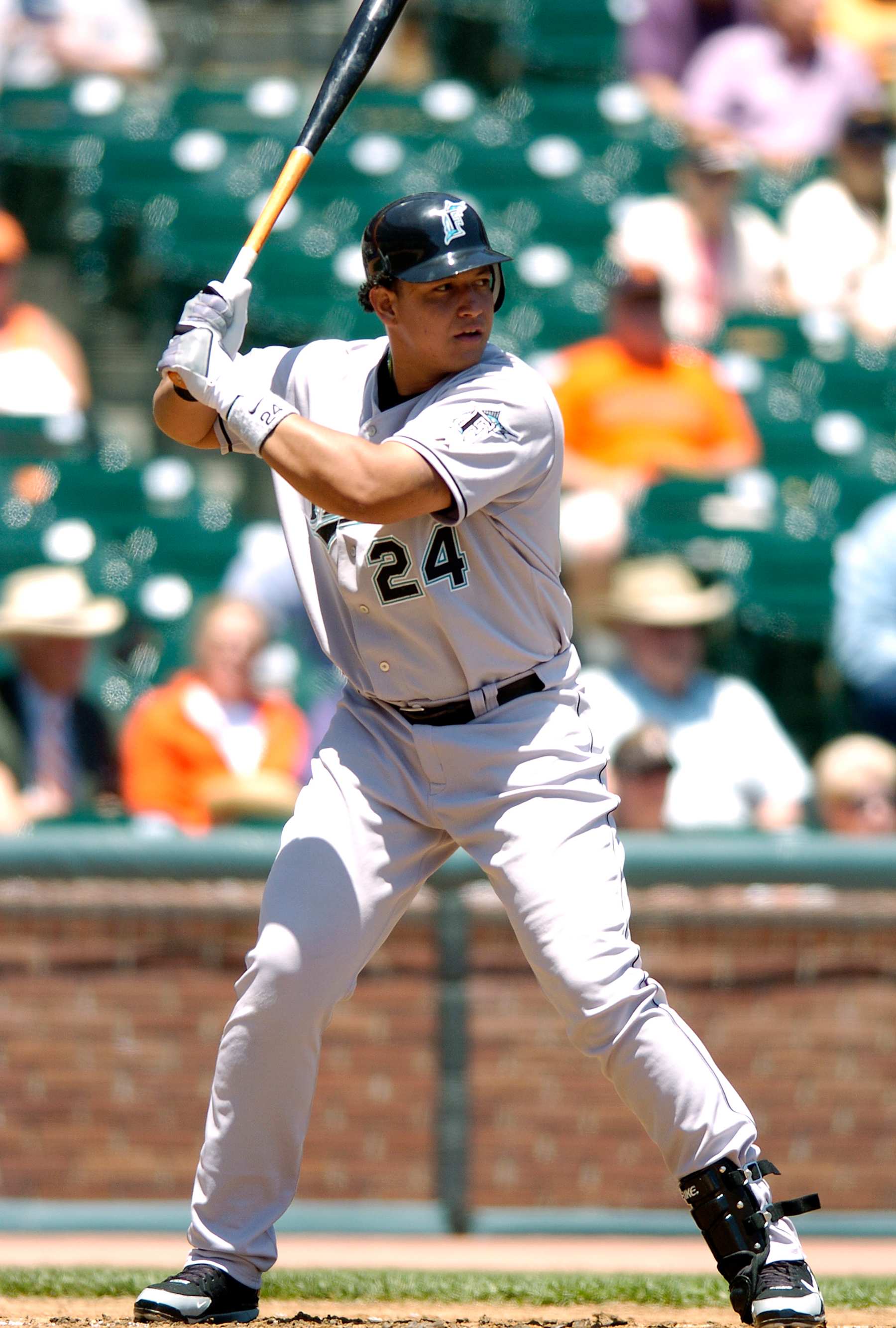 SAN FRANCISCO, CA - JUNE 7: Miguel Cabrera #24 of the Florida Marlins bats against the San Francisco Giants during a Major League Baseball game on June 7, 2006 at AT&T Park in San Francisco, California. Cabrera played for the Marlins from 2003-07. (Photo by Focus on Sport/Getty Images)