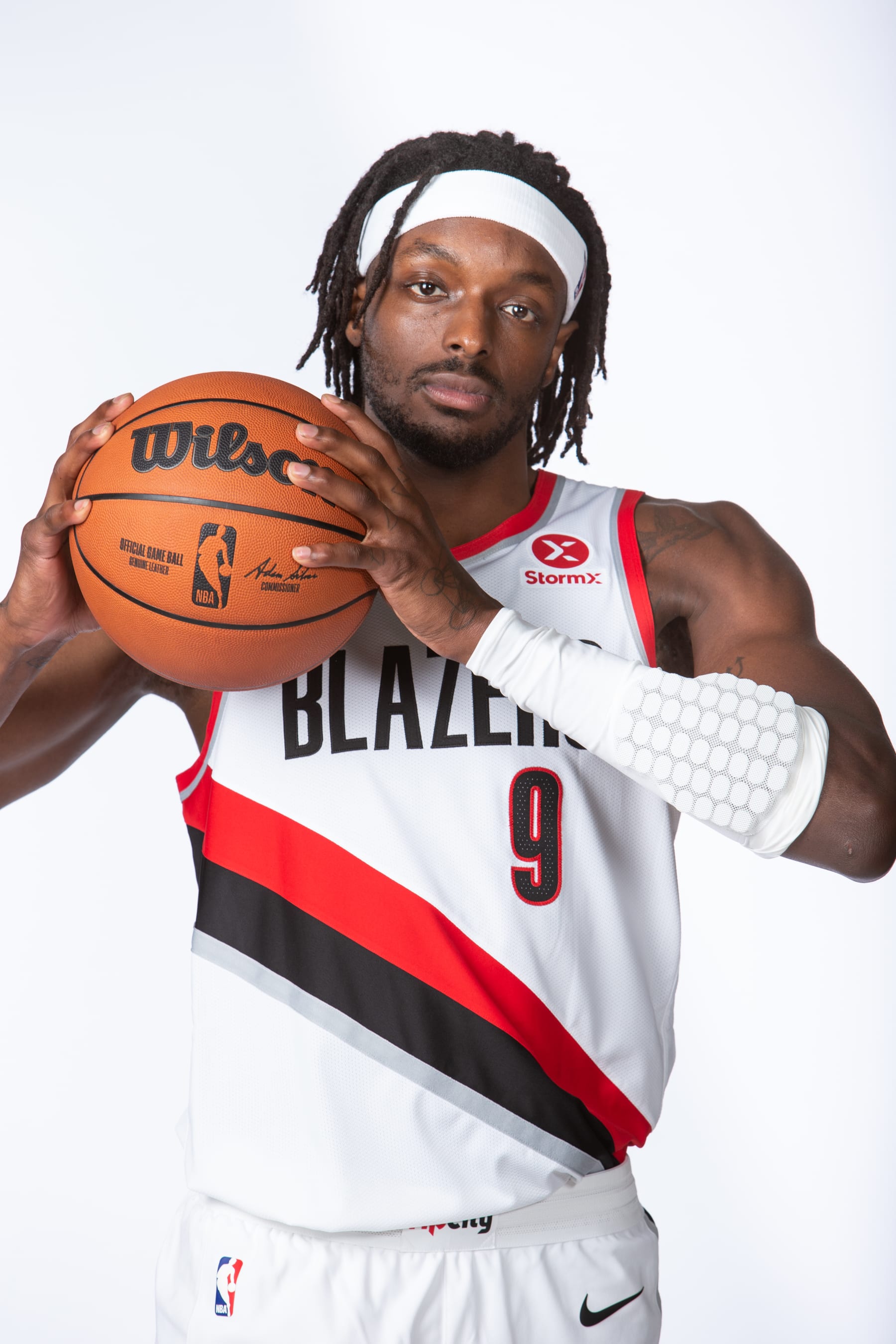 PORTLAND, OR - July 7: Jerami Grant of the Portland Trail Blazers poses for a portrait on July 7, 2022 in Portland, Oregon. NOTE TO USER: User expressly acknowledges and agrees that, by downloading and or using this photograph, user is consenting to the terms and conditions of the Getty Images License Agreement. Mandatory Copyright Notice: Copyright 2022 NBAE (Photo by Sam Forencich/NBAE via Getty Images)