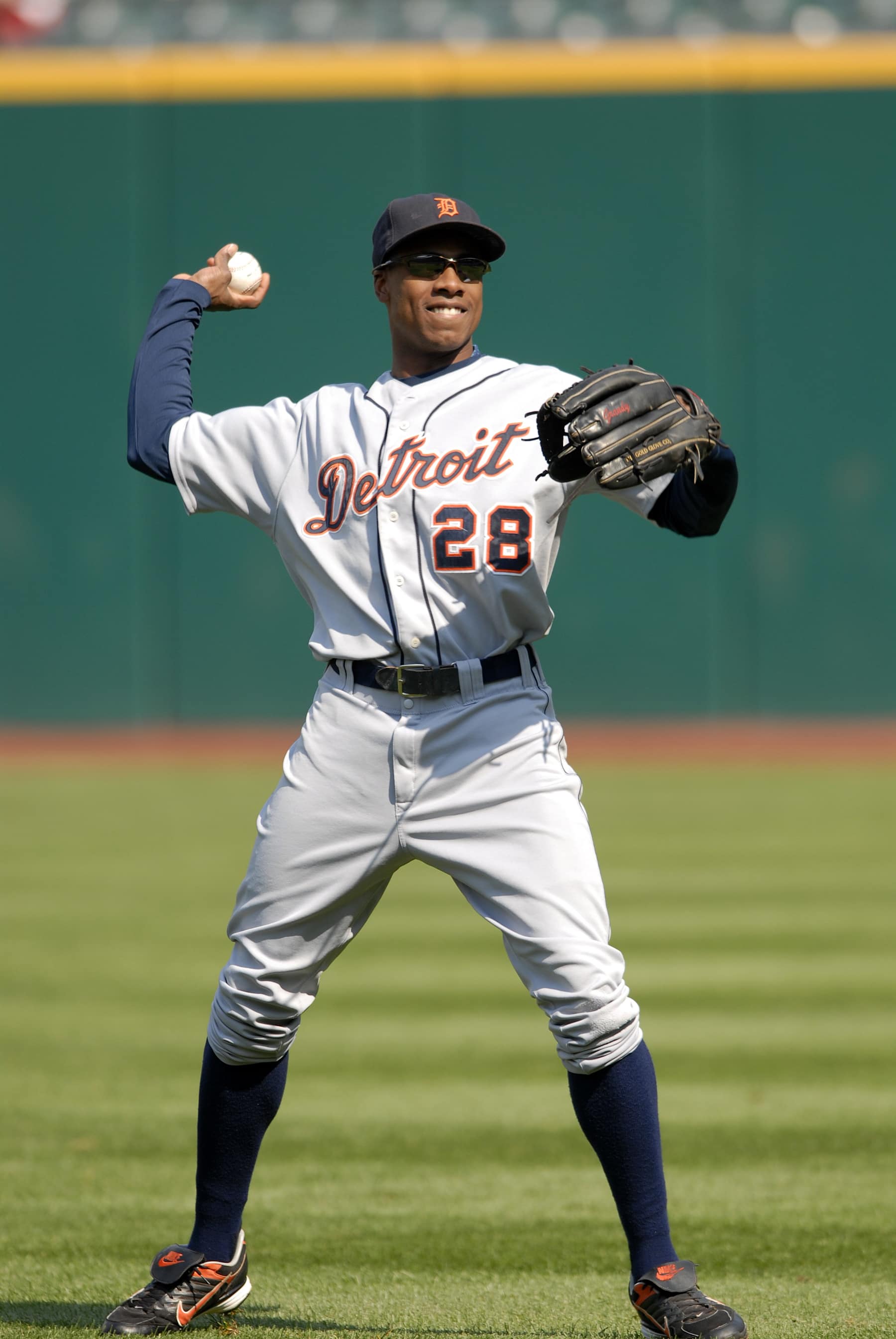 CLEVELAND - SEPTEMBER 19: Outfielder Curtis Granderson #28 of the Detroit Tigers warms up prior to a game with the Cleveland Indians on Wednesday, September 19, 2007 at Jacobs Field in Cleveland, Ohio. Cleveland won 4-2. Curtis Granderson07-1220286 (Photo by Diamond Images/Getty Images)