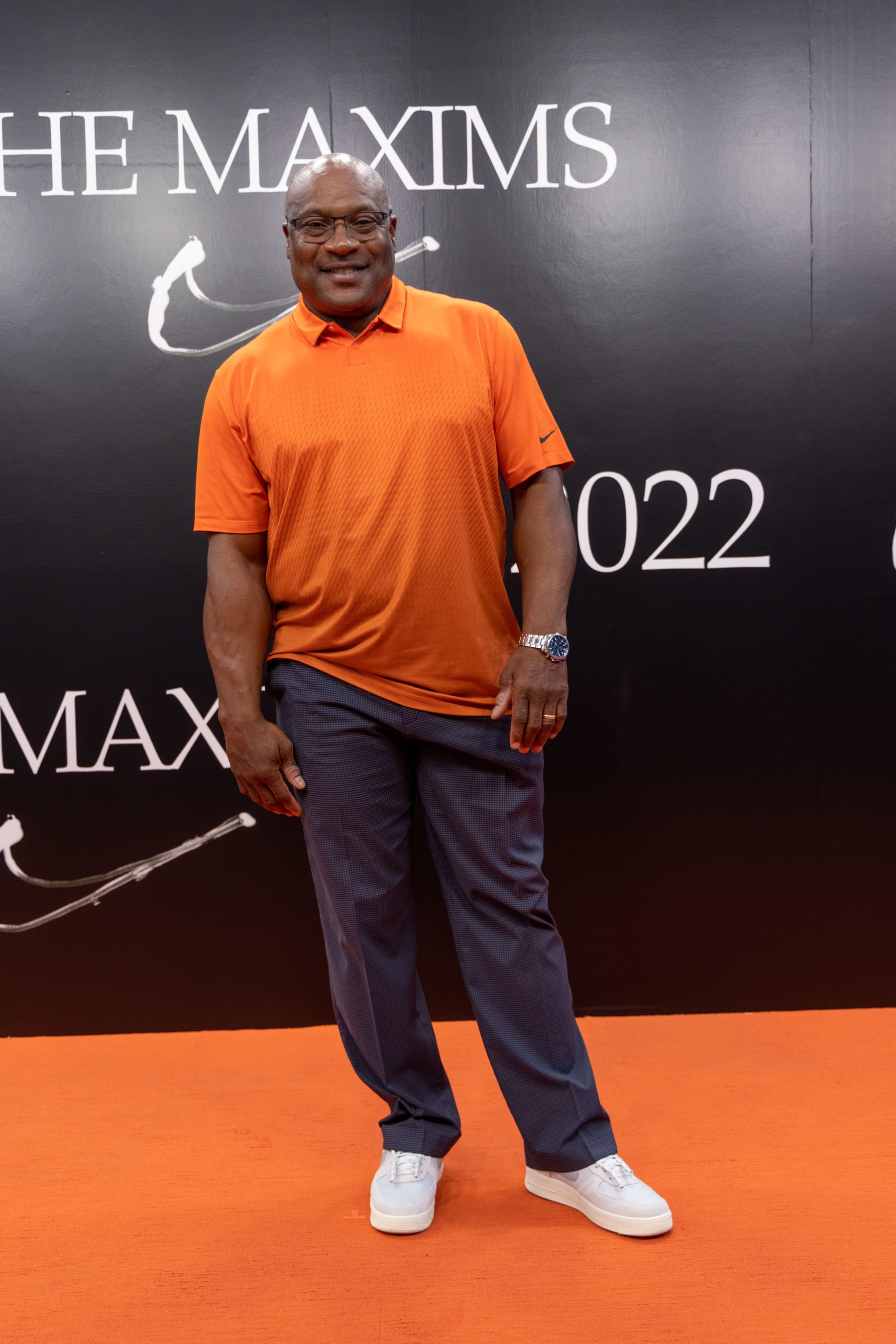 BEAVERTON, OR - SEPTEMBER 08: Bo Jackson walks on the orange carpet at NIKE, Inc on September 8, 2022 in Beaverton, Oregon. (Photo by Tom Hauck/Getty Images for NIKE, Inc.)