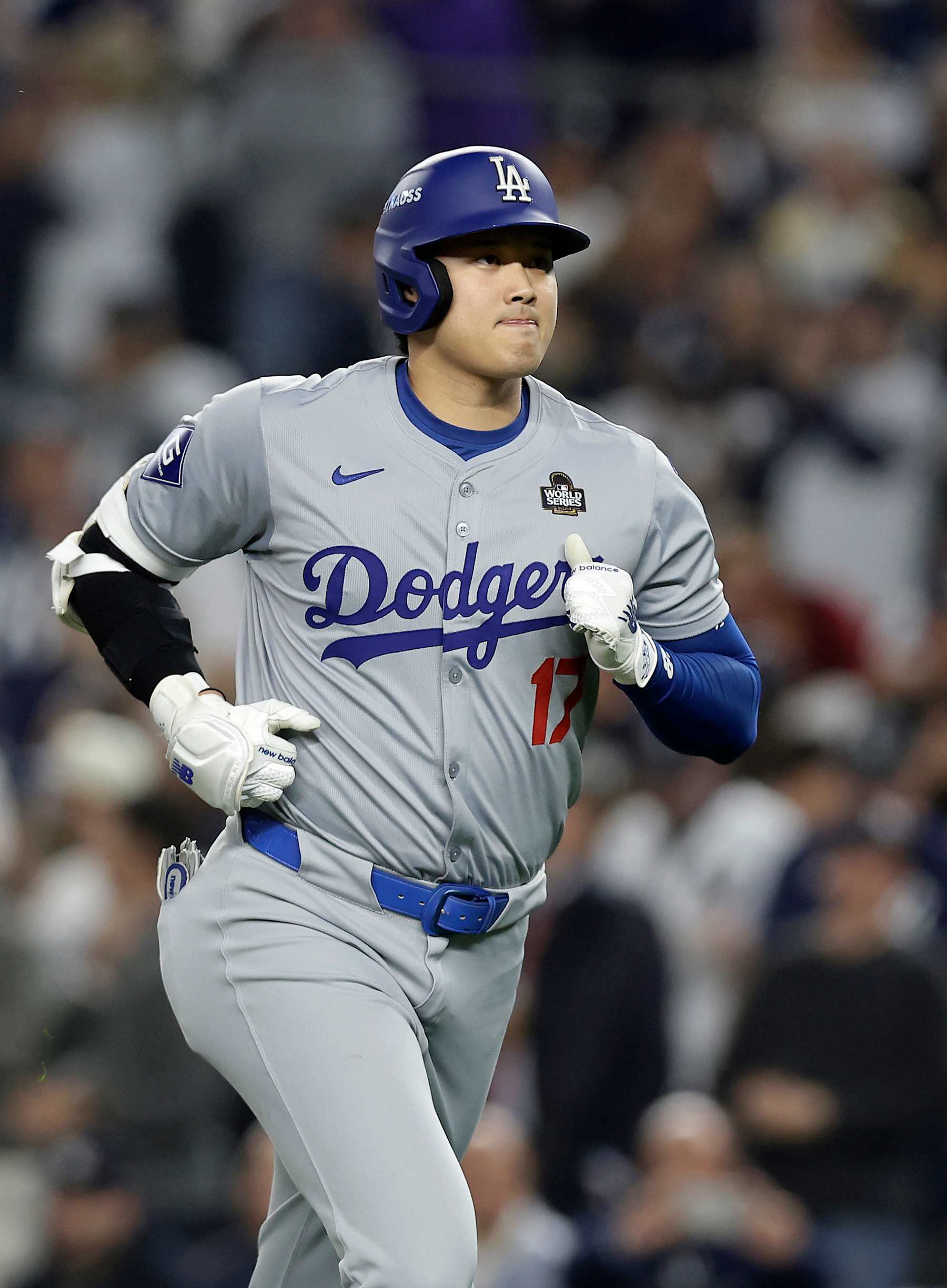NEW YORK, NEW YORK - OCTOBER 30: (NEW YORK DAILIES OUT)  Shohei Ohtani #17 of the Los Angeles Dodgers in action against the New York Yankees during Game Five of the 2024 World Series at Yankee Stadium on October 30, 2024 in New York City. The Dodgers defeated the Yankees 7-6. (Photo by Jim McIsaac/Getty Images)