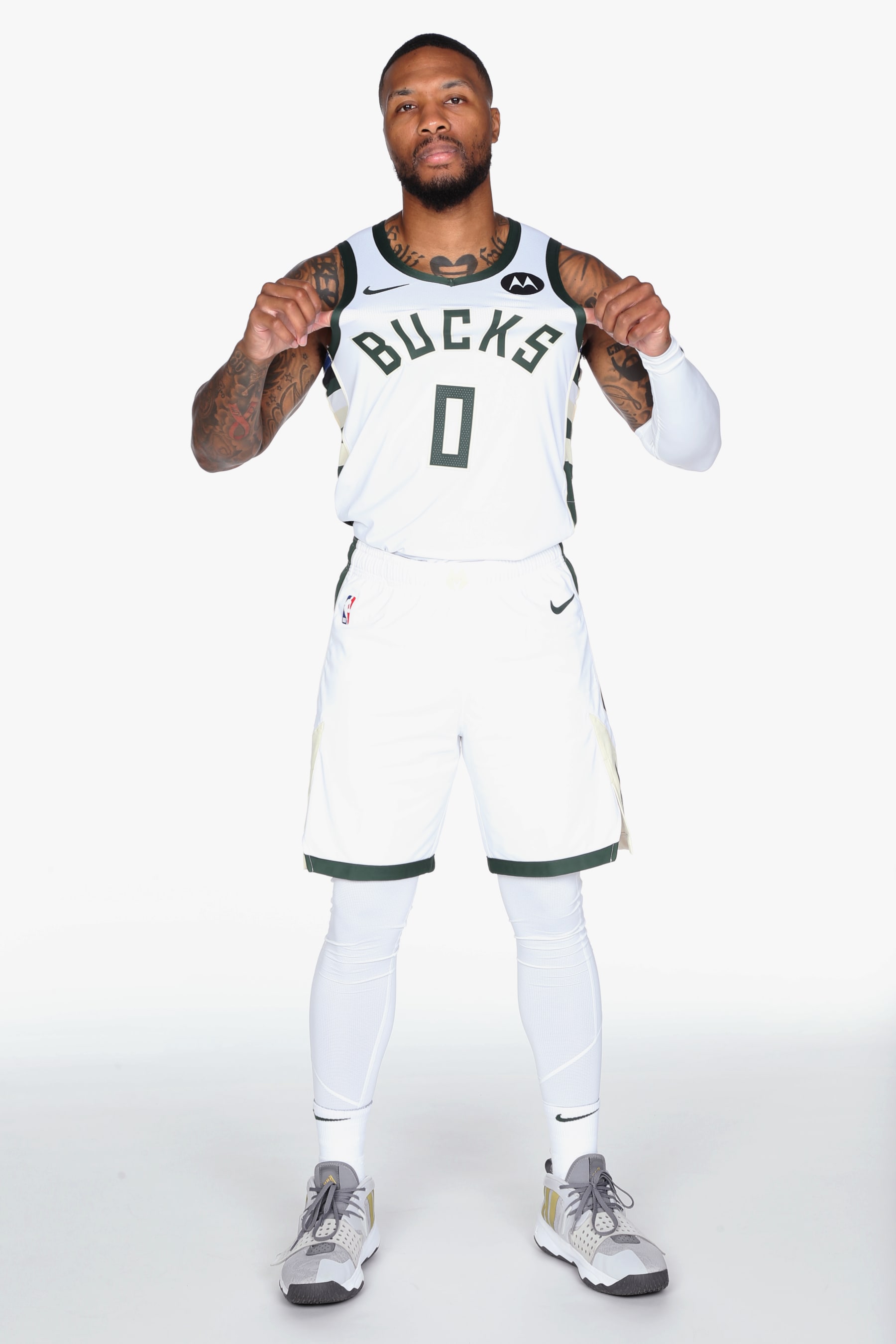 MILWAUKEE, WI - OCTOBER 02: Damian Lillard #0 of the Milwaukee Bucks poses for a portrait during 2023-24 NBA Media Day on October 02, 2023 at the Froedtert & Medical Science of Wisconsin Sports Science Center in Milwaukee, Wisconsin. NOTE TO USER: User expressly acknowledges and agrees that, by downloading and or using this Photograph, user is consenting to the terms and conditions of the Getty Images License Agreement. Mandatory Copyright Notice: Copyright 2023 NBAE (Photo by Gary Dineen/NBAE via Getty Images)