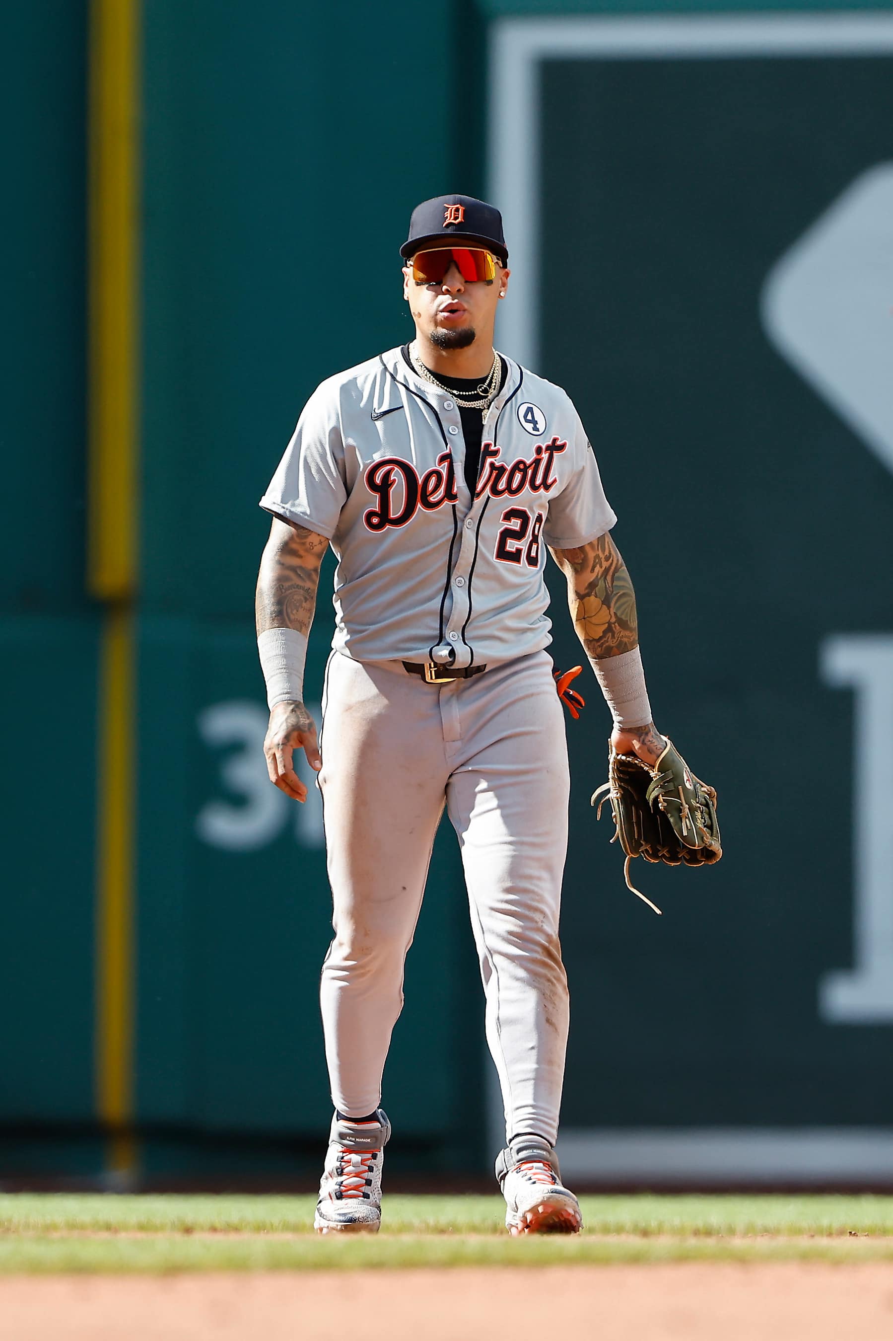 BOSTON, MA - JUNE 2: Javier Báez #28 of the Detroit Tigers in the field during the 10th inning against the Boston Red Soxat Fenway Park on June 2, 2024 in Boston, Massachusetts. (Photo By Winslow Townson/Getty Images)