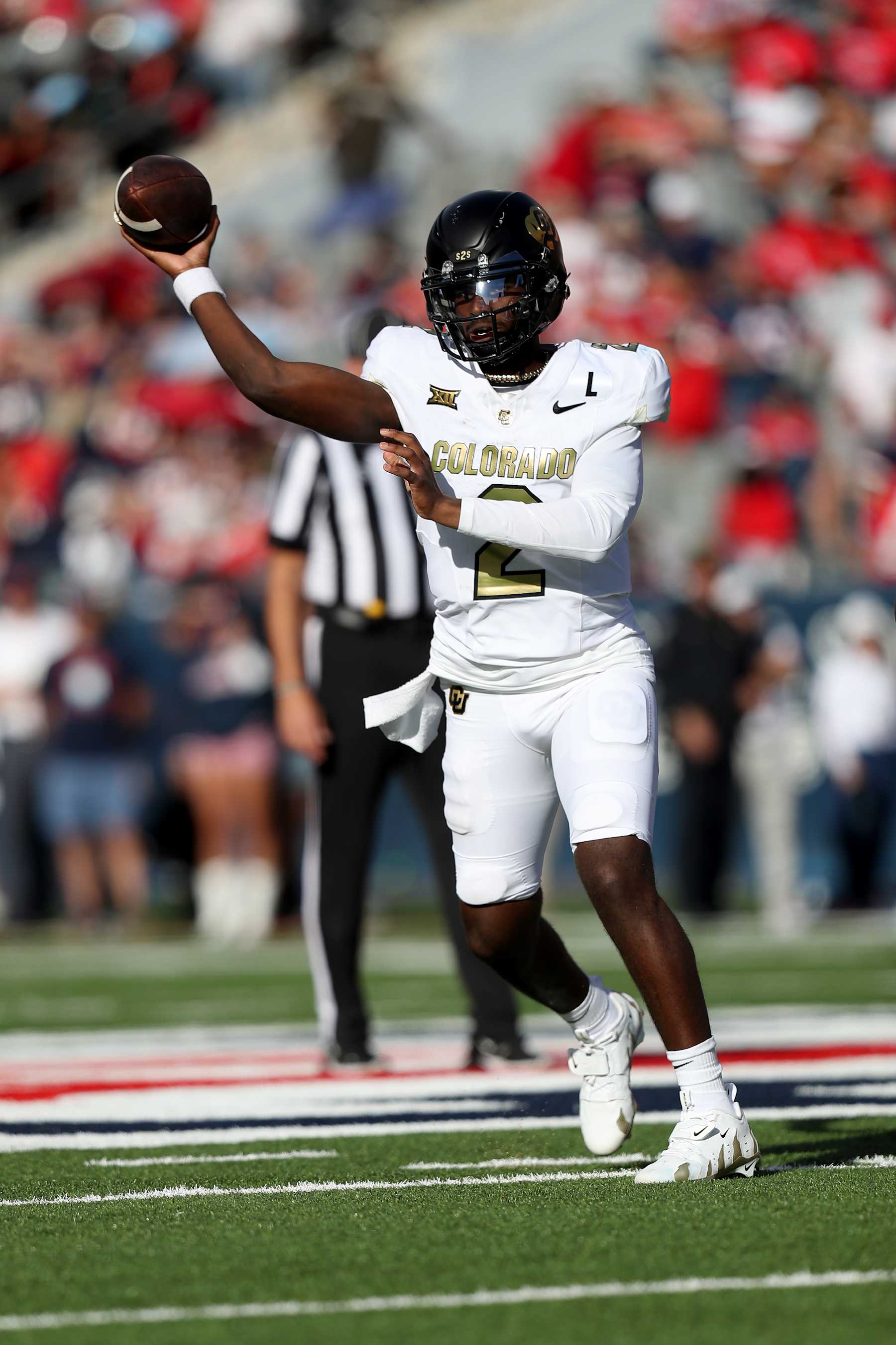 TUCSON, AZ - OCTOBER 19: Colorado Buffaloes quarterback Shedeur Sanders #2 during a football game between the University of Colorado Buffaloes and the University of Arizona Wildcats.  October 19, 2024 at Arizona Stadium in Tucson, AZ. (Photo by Christopher Hook/Icon Sportswire via Getty Images)