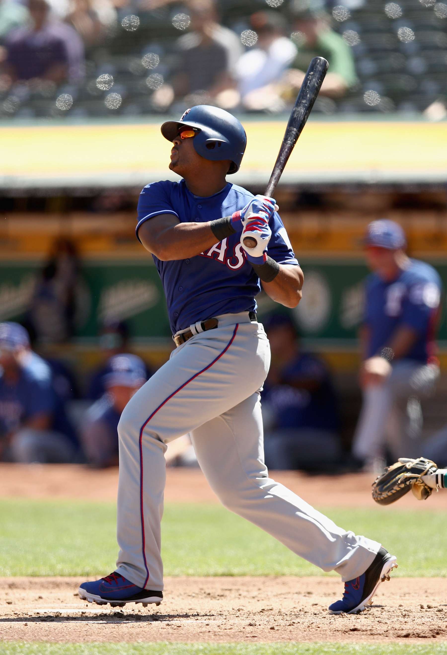OAKLAND, CA - SEPTEMBER 08:  Adrian Beltre #29 of the Texas Rangers hits a home run in the second inning against the Oakland Athletics at Oakland Alameda Coliseum on September 8, 2018 in Oakland, California.  (Photo by Ezra Shaw/Getty Images)