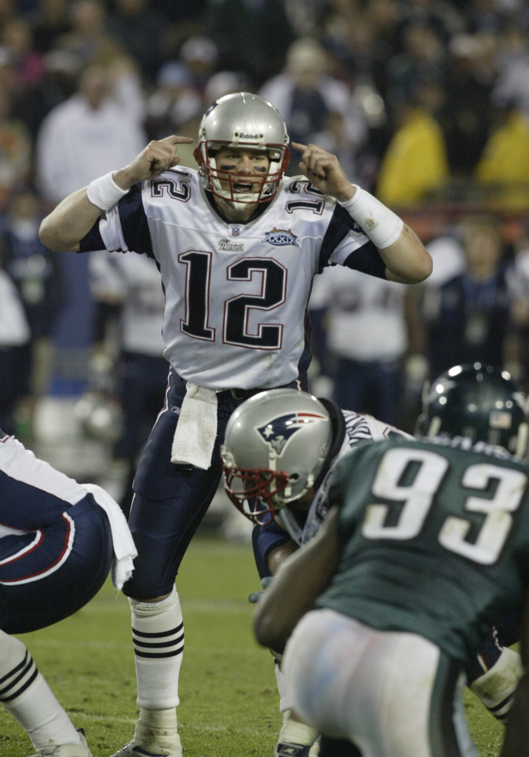 Tom Brady of the New England Patriots during the Pats 24-21 victory over the Philadelphia Eagles in Super Bowl XXXIX at ALLTEL Stadium in Jacksonville, FL. (Photo by Kevin Reece/Icon SMI/Icon Sport Media via Getty Images)