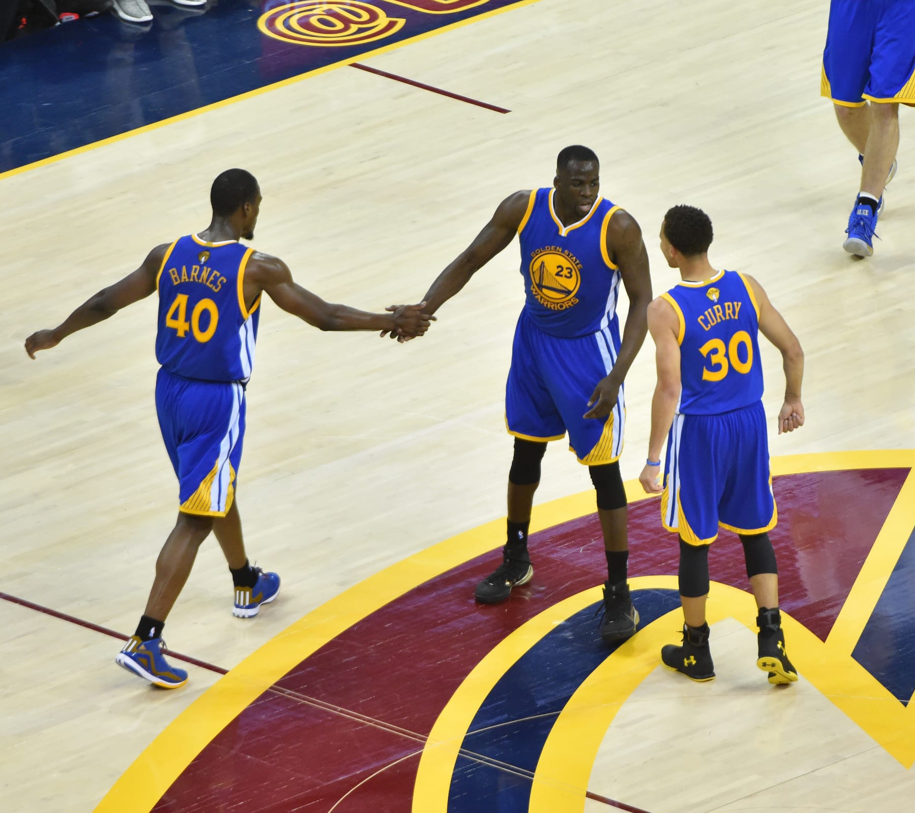 Harrison Barnes, Draymond Green and Stephen Curry