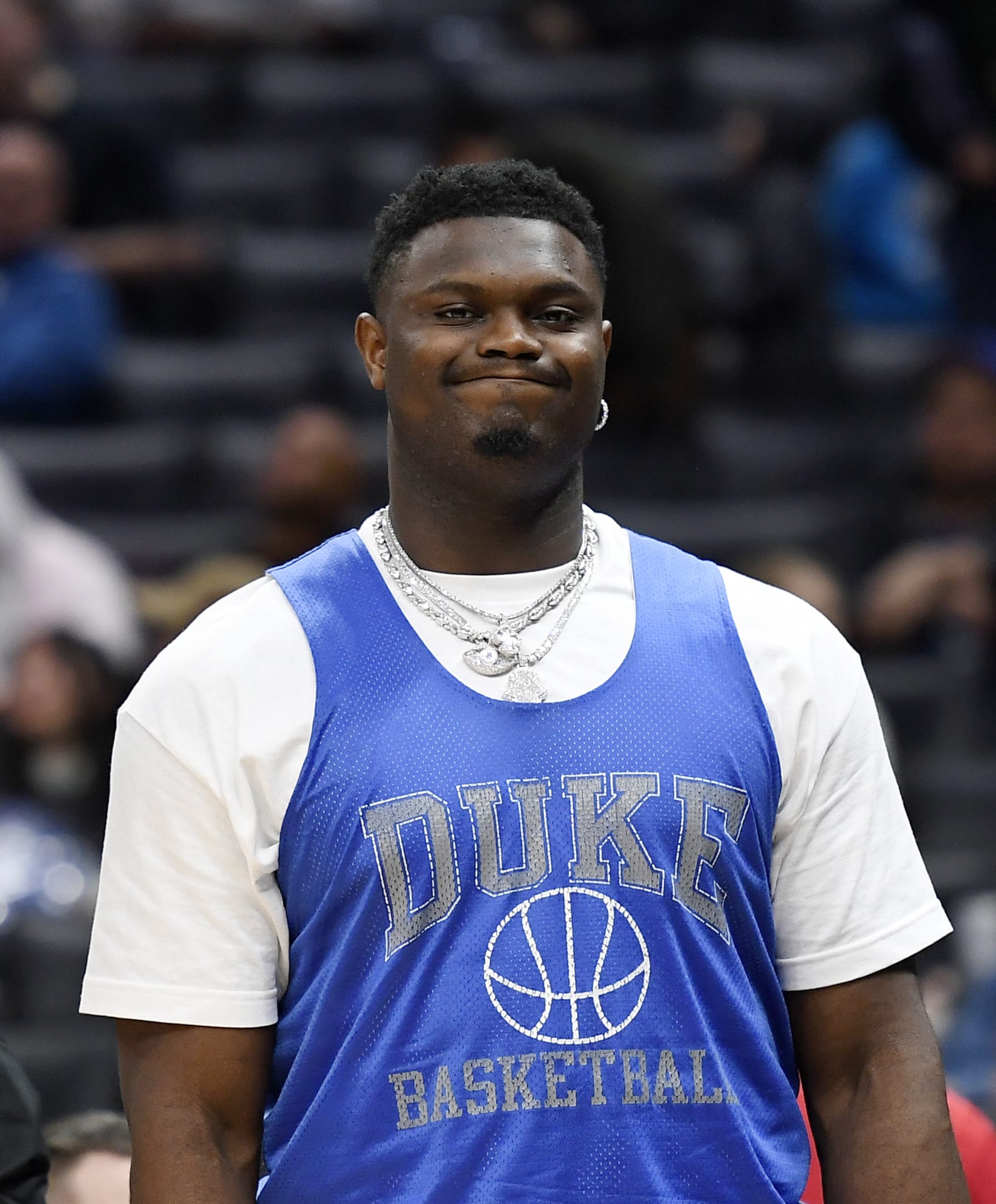 LOS ANGELES, CA - MARCH 25: Injured Zion Williamson #1 of the New Orleans Pelicans in street clothes during a timeout in the second half against Los Angeles Clippers at Crypto.com Arena on March 25, 2023 in Los Angeles, California. NOTE TO USER: User expressly acknowledges and agrees that, by downloading and or using this photograph, User is consenting to the terms and conditions of the Getty Images License Agreement. (Photo by Kevork Djansezian/Getty Images)