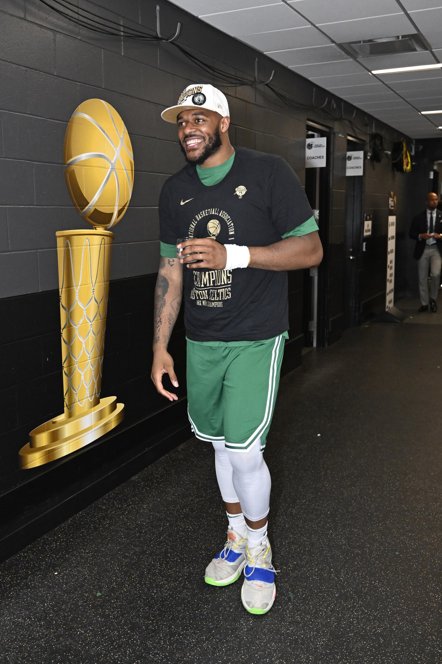 BOSTON, MA - JUNE 17: Xavier Tillman #26 of the Boston Celtics smiles after the game against the Dallas Mavericks during Game 5 of the 2024 NBA Finals on June 17, 2024 at the TD Garden in Boston, Massachusetts. NOTE TO USER: User expressly acknowledges and agrees that, by downloading and or using this photograph, User is consenting to the terms and conditions of the Getty Images License Agreement. Mandatory Copyright Notice: Copyright 2024 NBAE  (Photo by David Dow/NBAE via Getty Images)