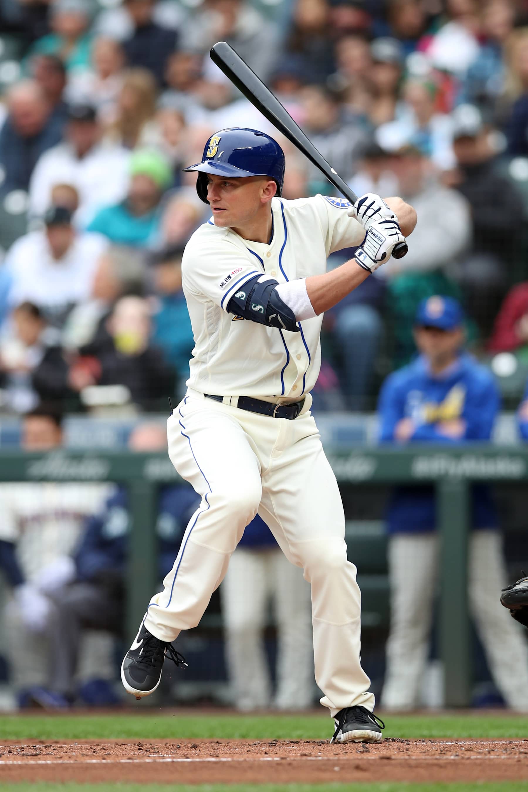 SEATTLE - September 29:  Kyle Seager #23 of the Seattle Mariners bats during the game against the Oakland Athletics at T-Mobile Park on September 29, 2019 in Seattle, Washington.  The Mariners defeated the Athletics 3-1.  (Photo by Rob Leiter/MLB Photos via Getty Images)