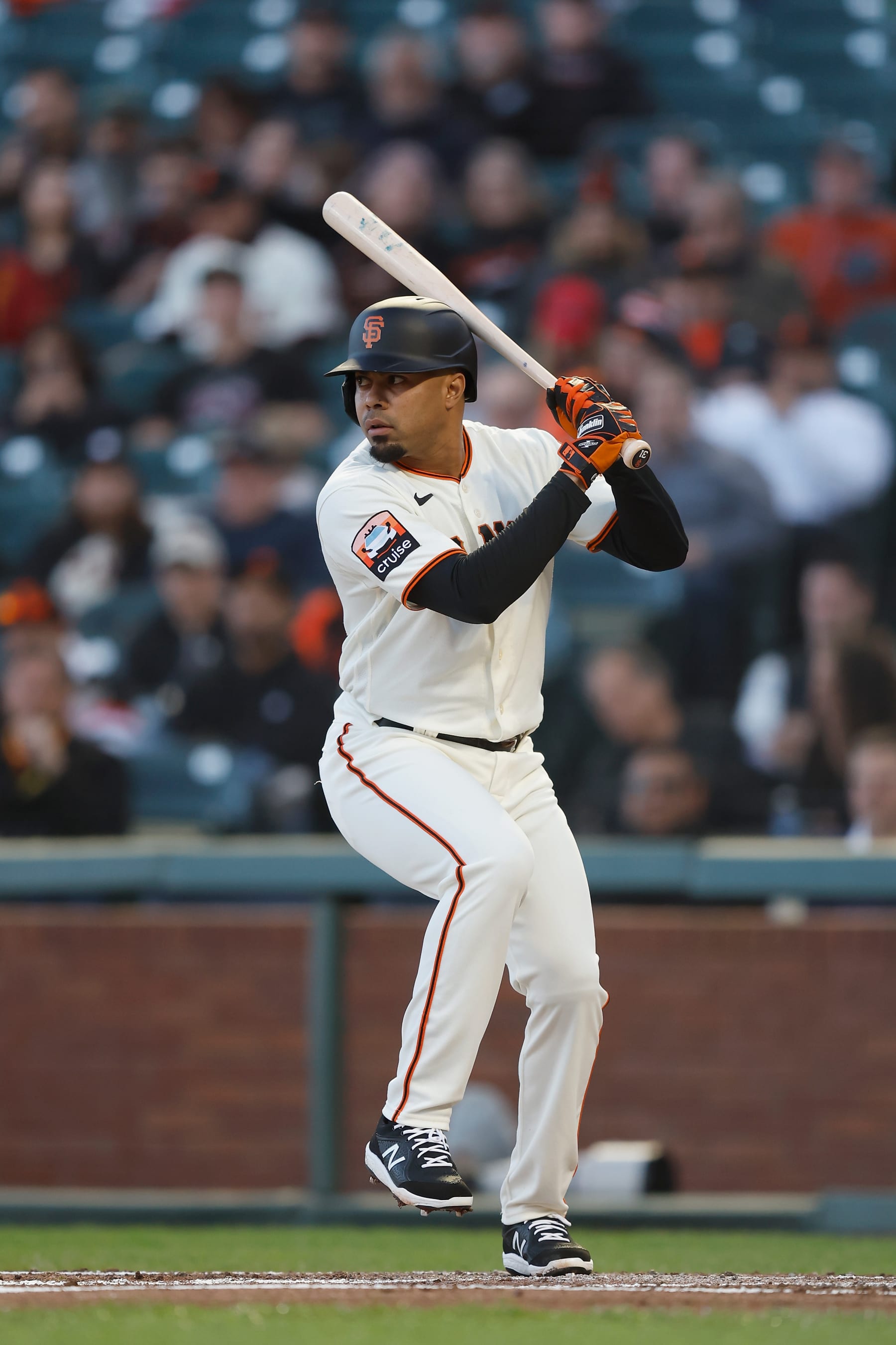 SAN FRANCISCO, CALIFORNIA - SEPTEMBER 11: LaMonte Wade Jr. #31 of the San Francisco Giants at bat against the Cleveland Guardians at Oracle Park on September 11, 2023 in San Francisco, California. (Photo by Lachlan Cunningham/Getty Images)