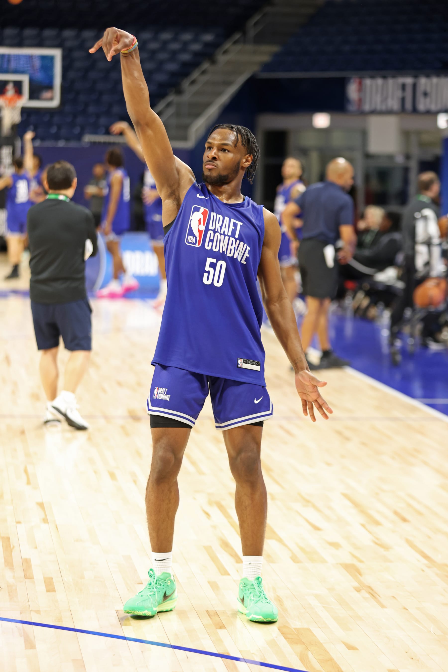 CHICAGO, IL - MAY 13: Bronny James shoots the ball during the 2024 NBA Combine on May 13, 2024 at Wintrust Arena in Chicago, Illinois. NOTE TO USER: User expressly acknowledges and agrees that, by downloading and or using this photograph, User is consenting to the terms and conditions of the Getty Images License Agreement. Mandatory Copyright Notice: Copyright 2024 NBAE (Photo by Jeff Haynes/NBAE via Getty Images)
