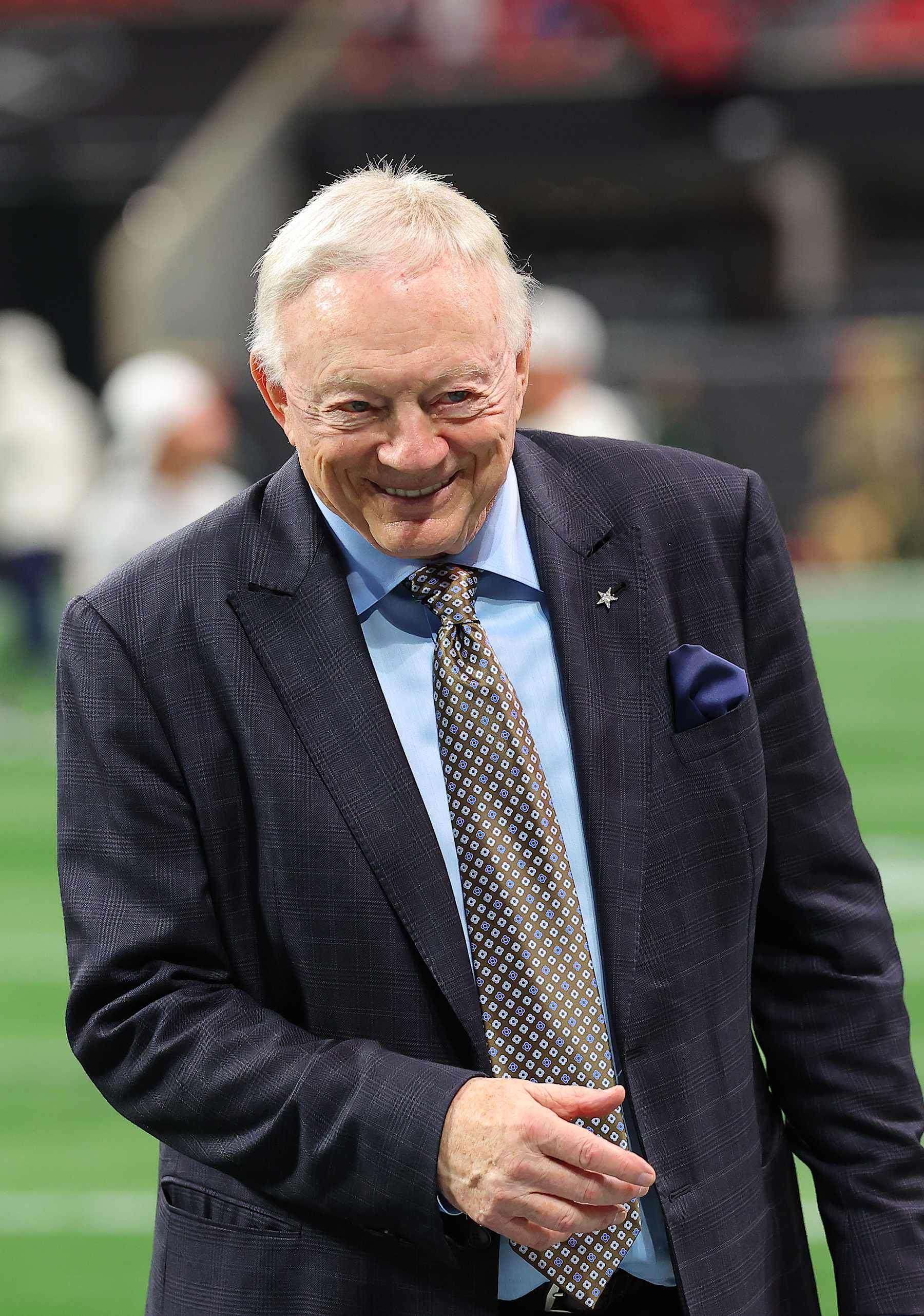 ATLANTA, GEORGIA - NOVEMBER 03: Jerry Jones, owner of the Dallas Cowboys, looks on prior to the game against the Atlanta Falcons at Mercedes-Benz Stadium on November 03, 2024 in Atlanta, Georgia. (Photo by Kevin C. Cox/Getty Images)