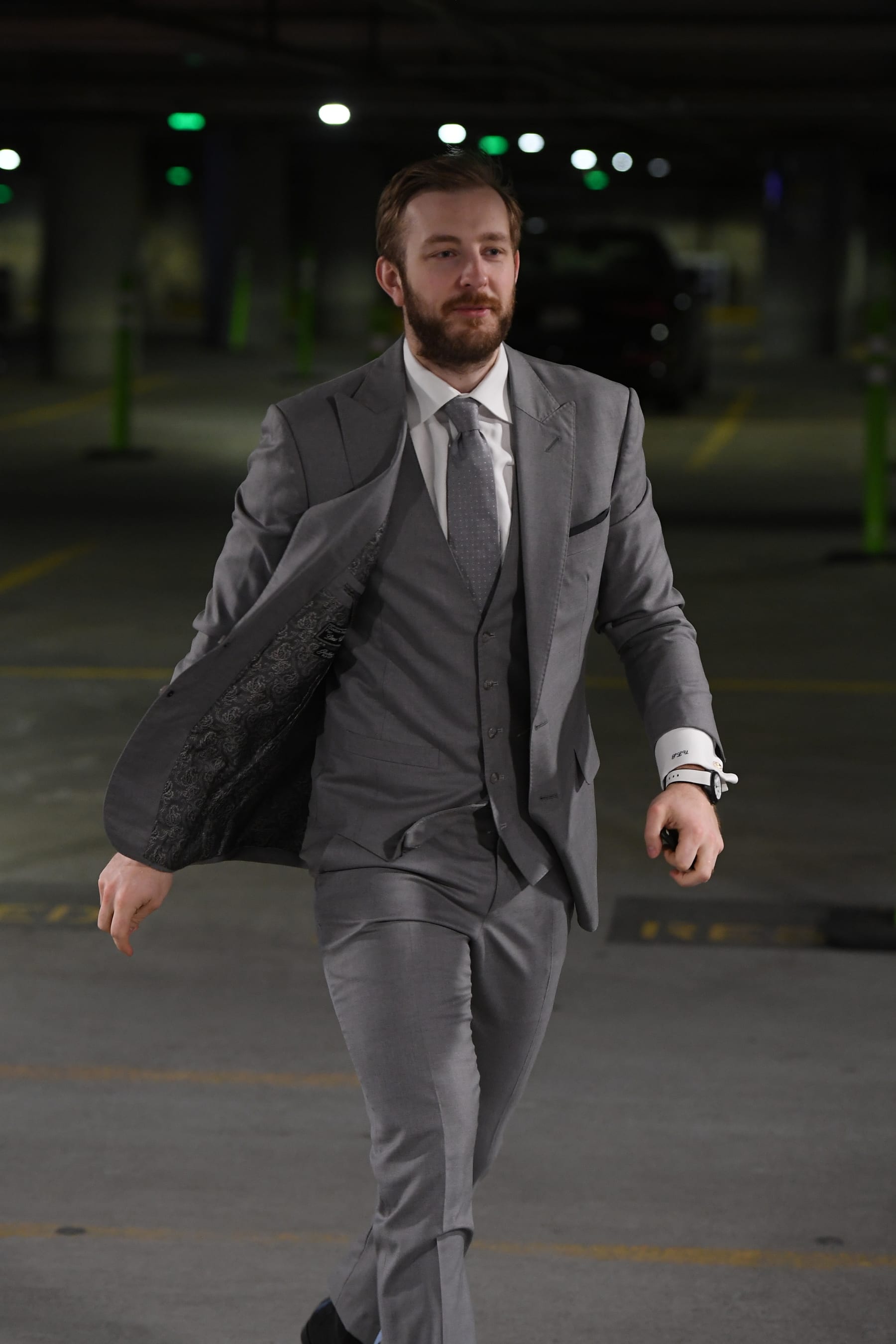 BOSTON, MASSACHUSETTS - MARCH 11: Linus Ullmark #35 of the Boston Bruins arrives before the game against the Detroit Red Wings at the TD Garden on March 11, 2023 in Boston, Massachusetts. (Photo by Steve Babineau/NHLI via Getty Images)