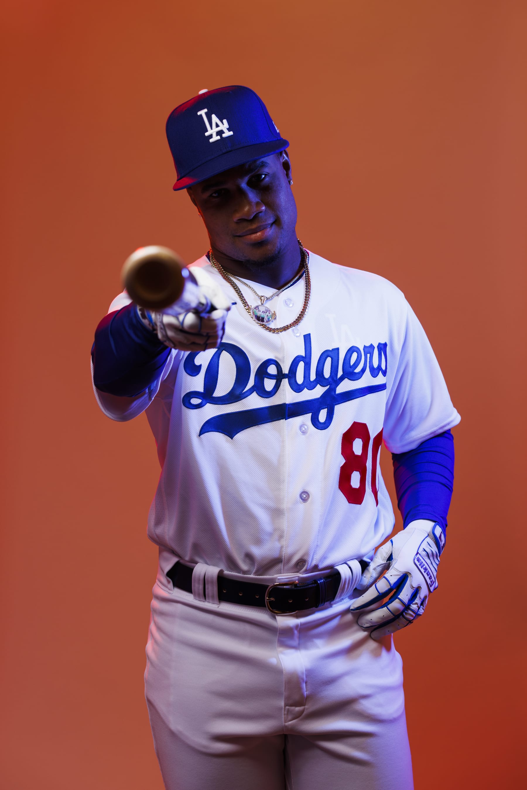 GLENDALE, AZ - FEBRUARY 22: Eddys Leonard (80) poses for a portrait during the Los Angeles Dodgers photo day on February 22, 2023 at Camelback Ranch in Glendale, AZ. (Photo by Ric Tapia/Icon Sportswire via Getty Images)