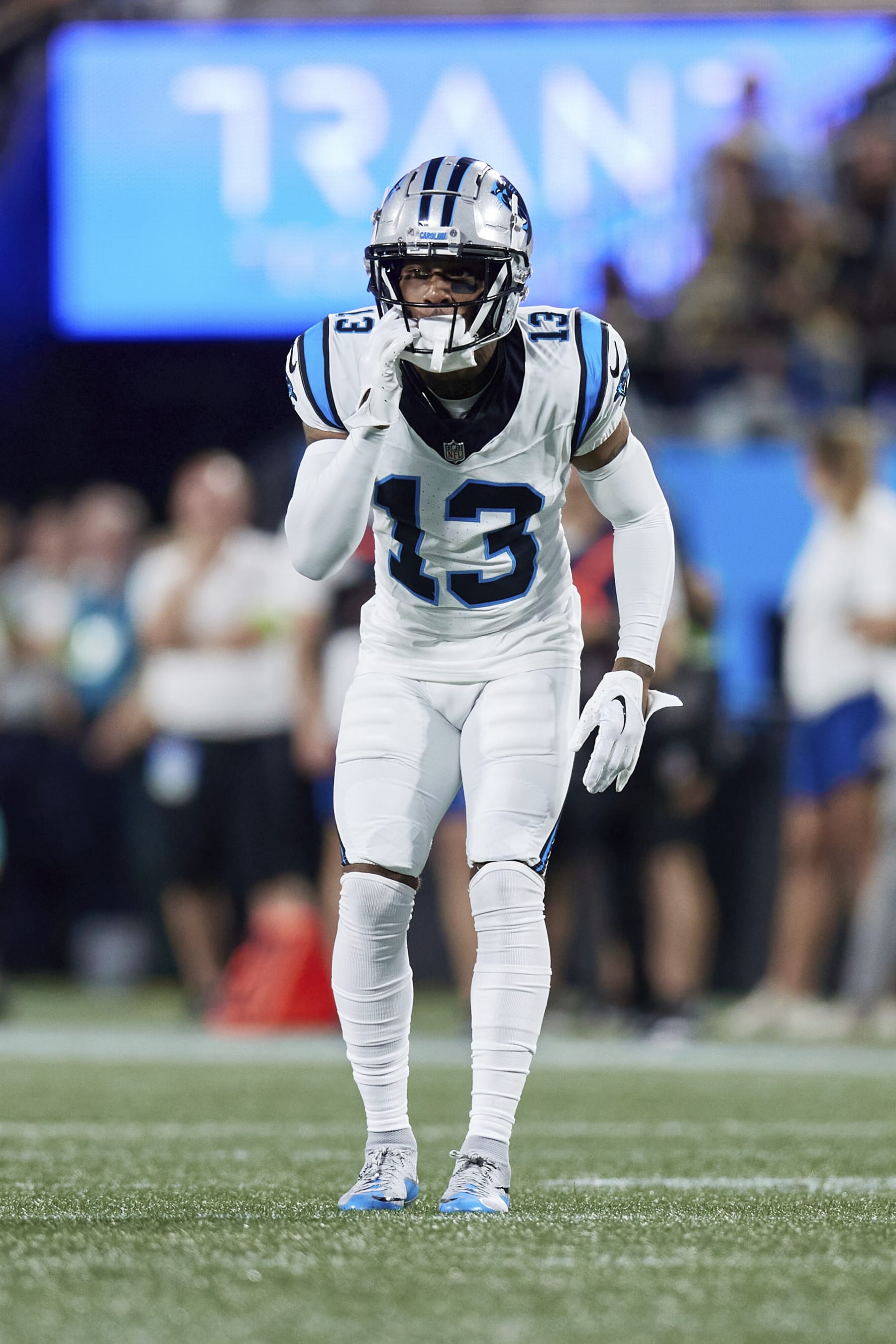 Carolina Panthers cornerback Troy Hill (13) on defense during an NFL football game against the New Orleans Saints, Monday, Sep. 18, 2023, in Charlotte, N.C. (AP Photo/Brian Westerholt)