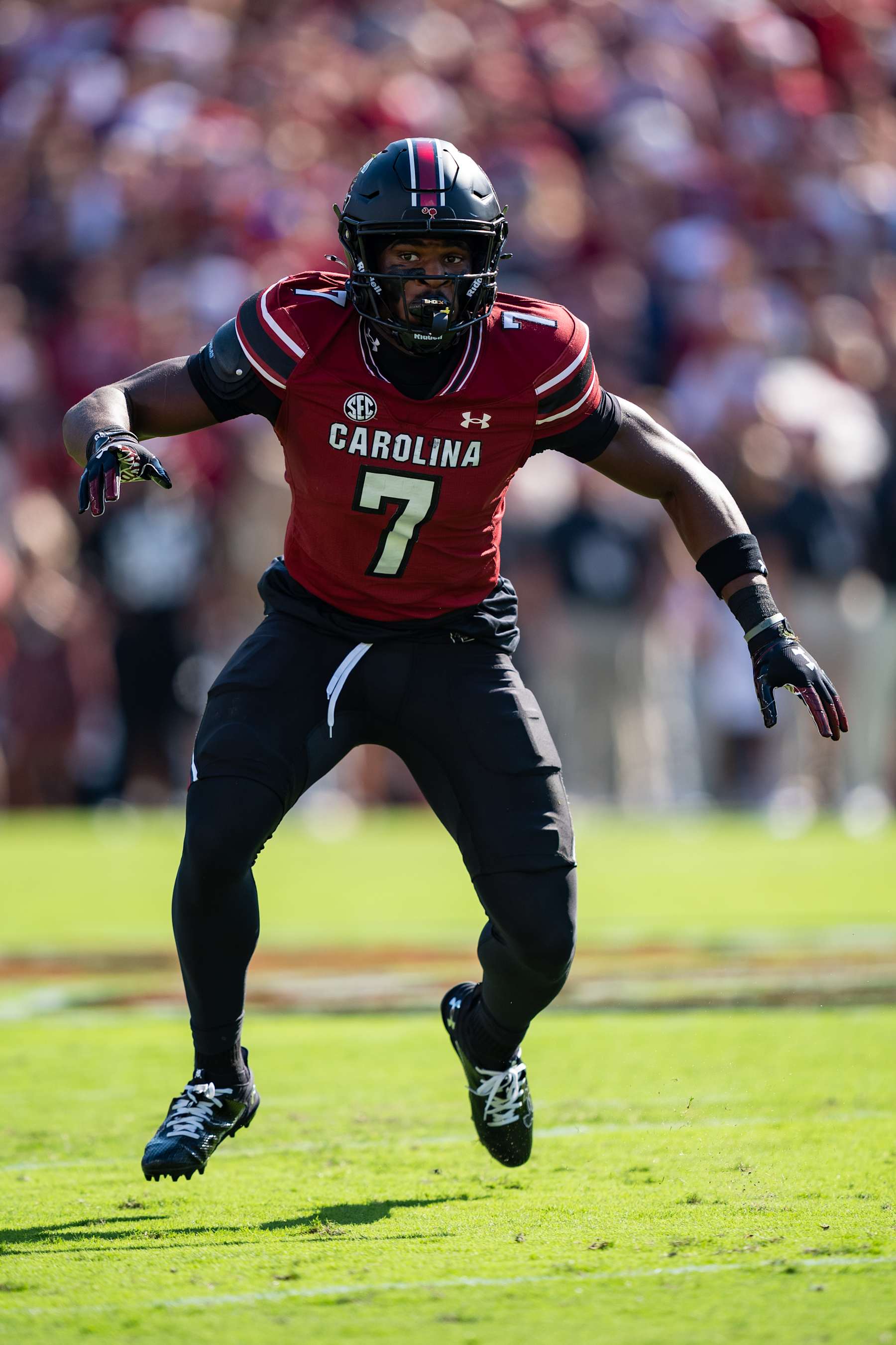 COLUMBIA, SOUTH CAROLINA - OCTOBER 05: Nick Emmanwori #7 of the South Carolina Gamecocks plays against the Mississippi Rebels during their game at Williams-Brice Stadium on October 05, 2024 in Columbia, South Carolina. (Photo by Jacob Kupferman/Getty Images)