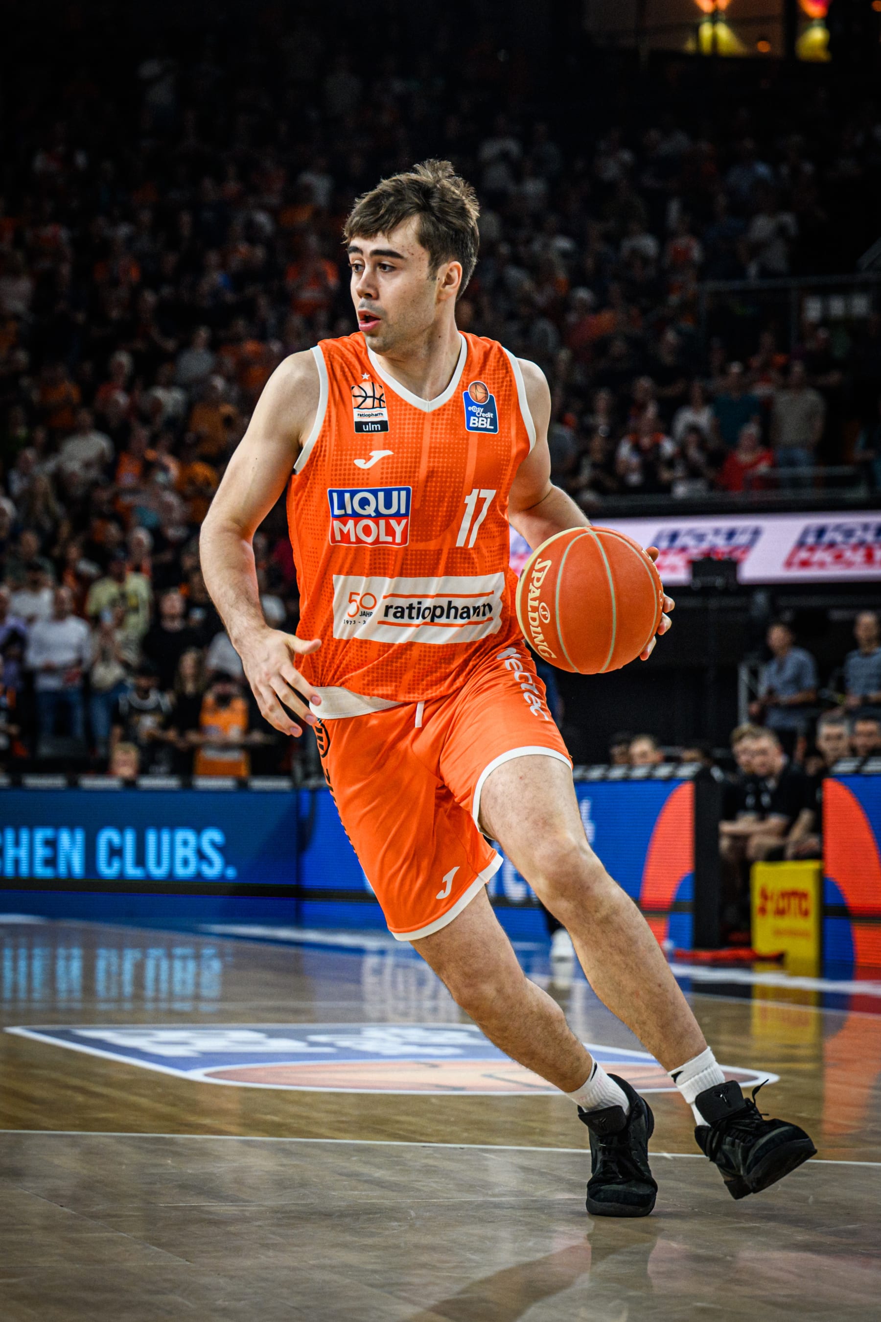 NEU-ULM, GERMANY - MAY 20: Juan Nunez of ratiopharm ulm controls the Ball during the Basketball Bundesliga Play Off match between Ratiopharm Ulm and Wurzburg Baskets at ratiopharm arena on May 20, 2024 in Neu-Ulm, Germany. (Photo by Harry Langer/DeFodi Images via Getty Images)