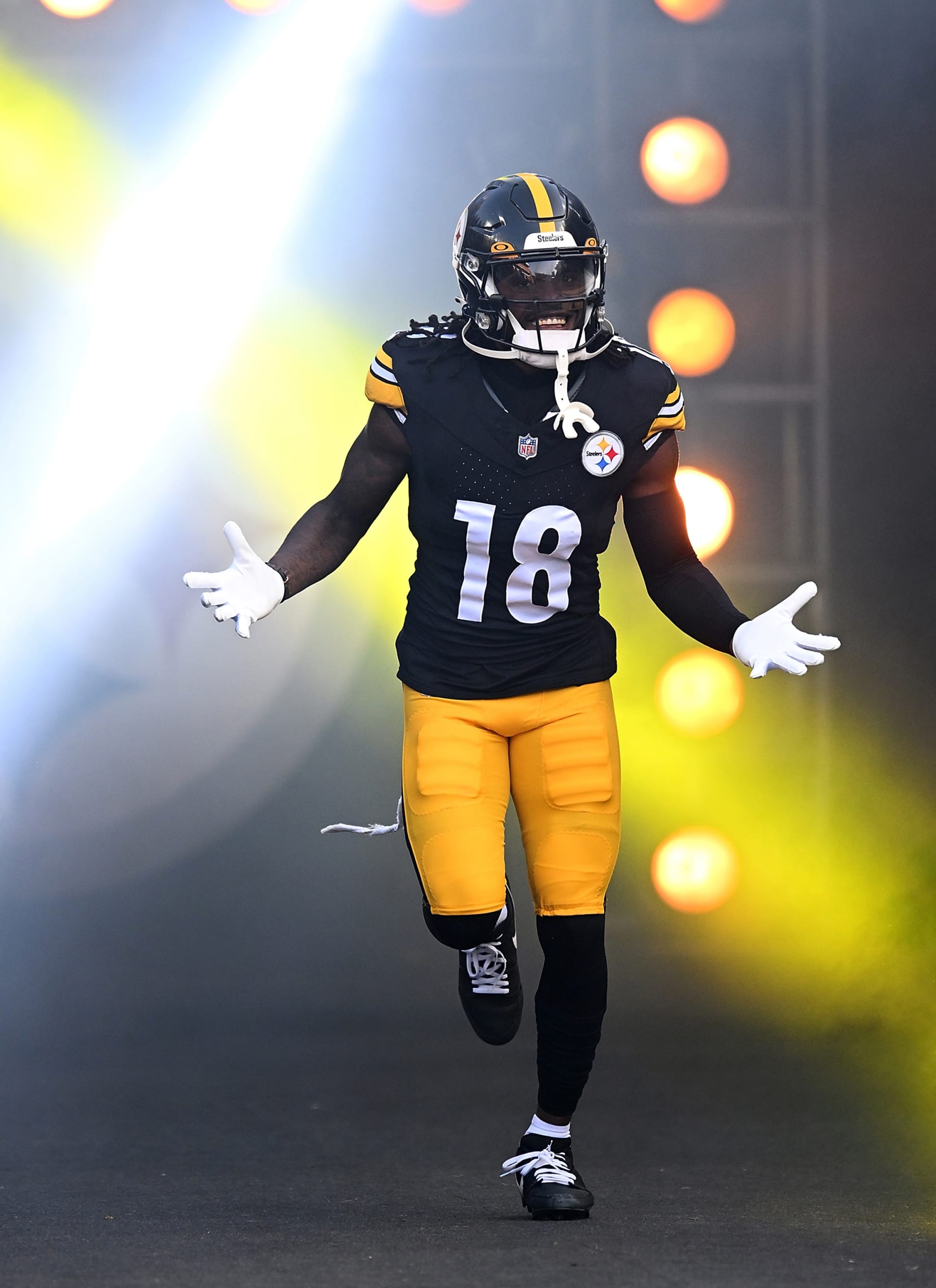 PITTSBURGH, PENNSYLVANIA - AUGUST 19: Diontae Johnson #18 of the Pittsburgh Steelers is introduced prior to a preseason game against the Buffalo Bills at Acrisure Stadium on August 19, 2023 in Pittsburgh, Pennsylvania. (Photo by Joe Sargent/Getty Images)